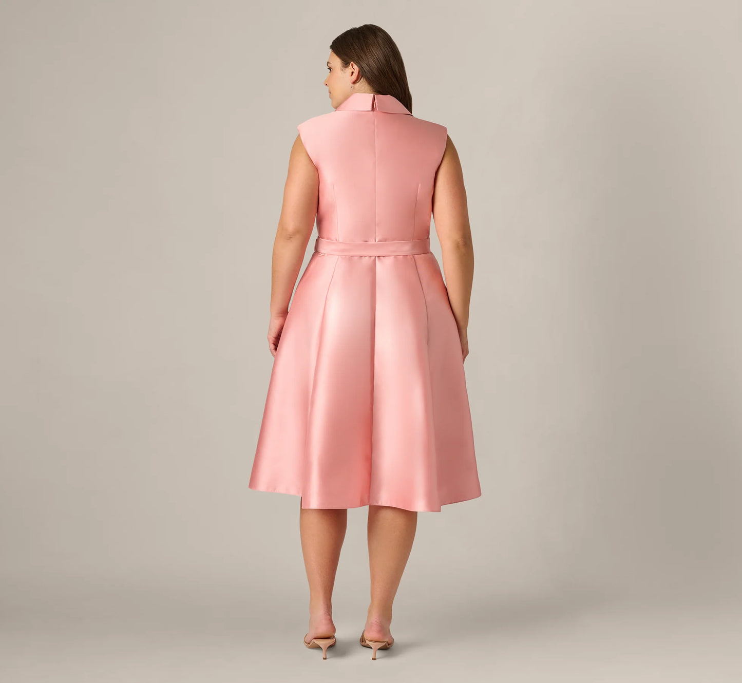 Plus Size Mikado Lapel Belted Midi Dress In Apricot Ice