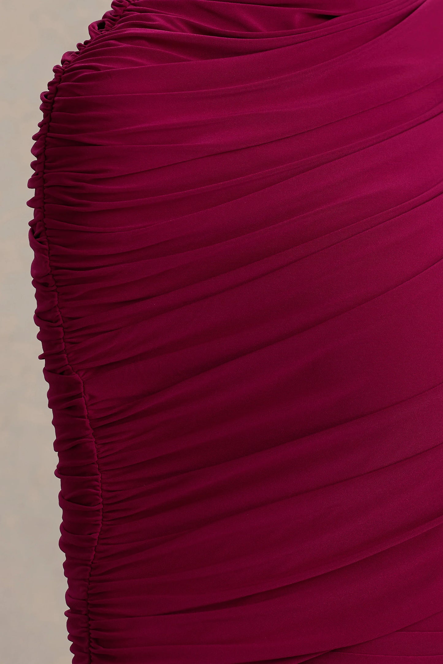 Glitz Burgundy High-Neck Maxi Dress With Cape Sleeve and Ruched Detailing