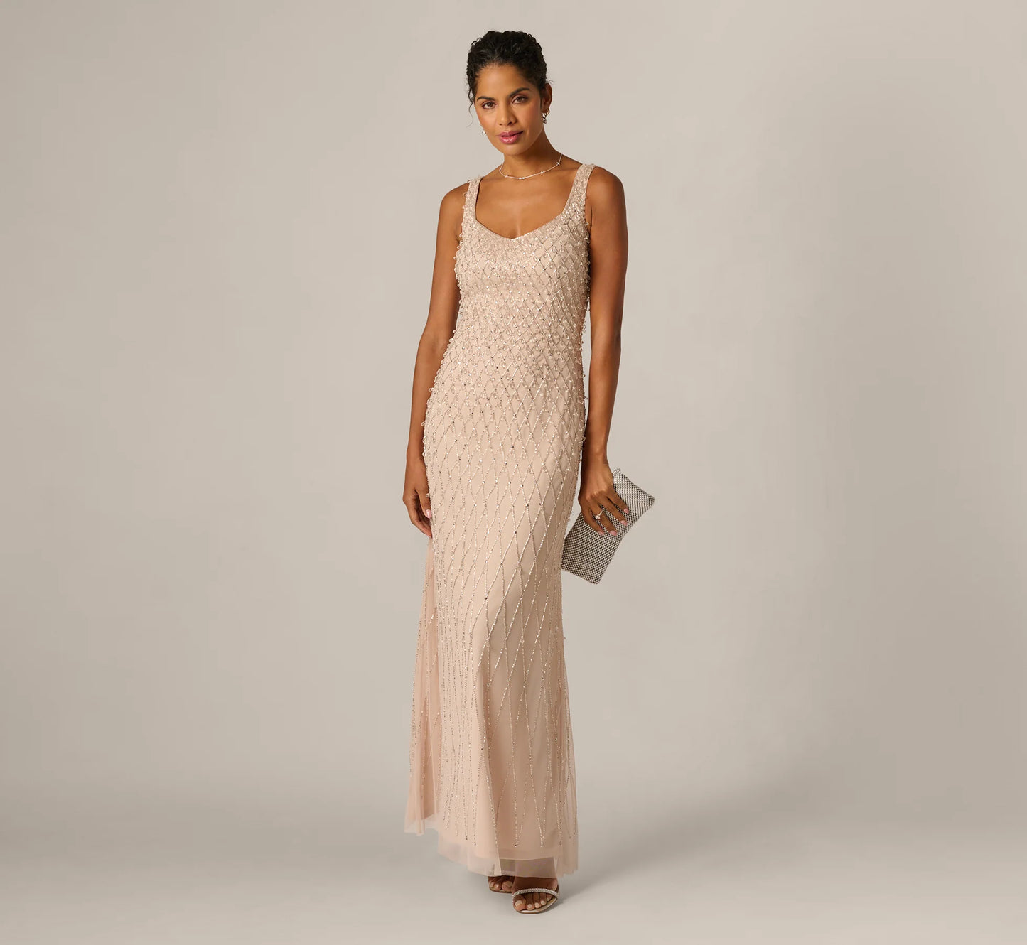 Diamond Beaded Mermaid Gown In Shell