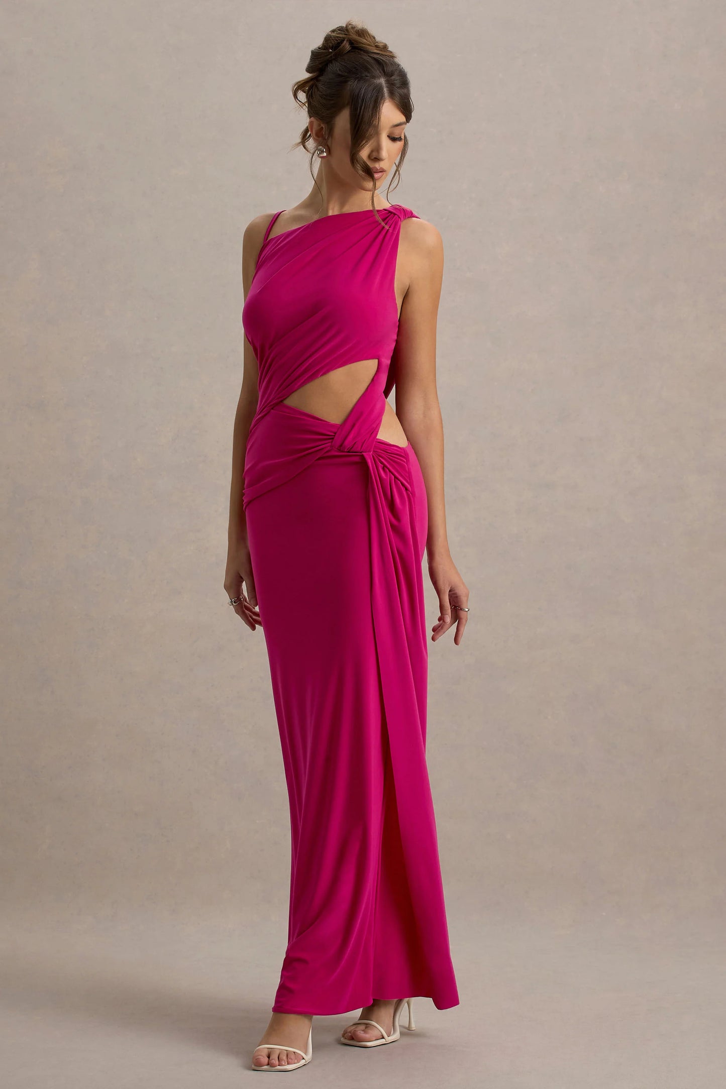 Storm Hot Pink Asymmetric Maxi Dress With Cut-Out Details