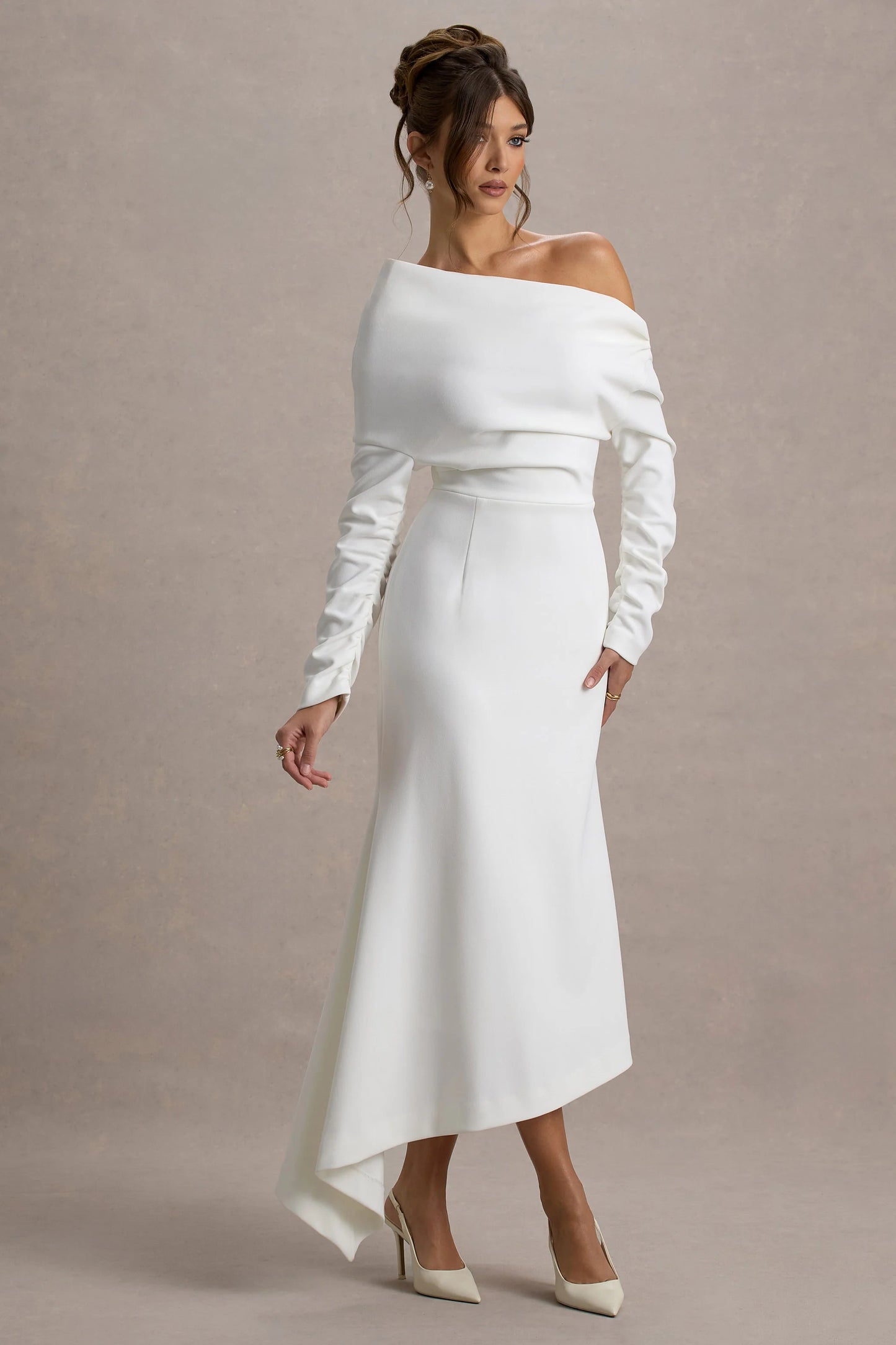 Lou White One-Shoulder Asymmetric Maxi Dress
