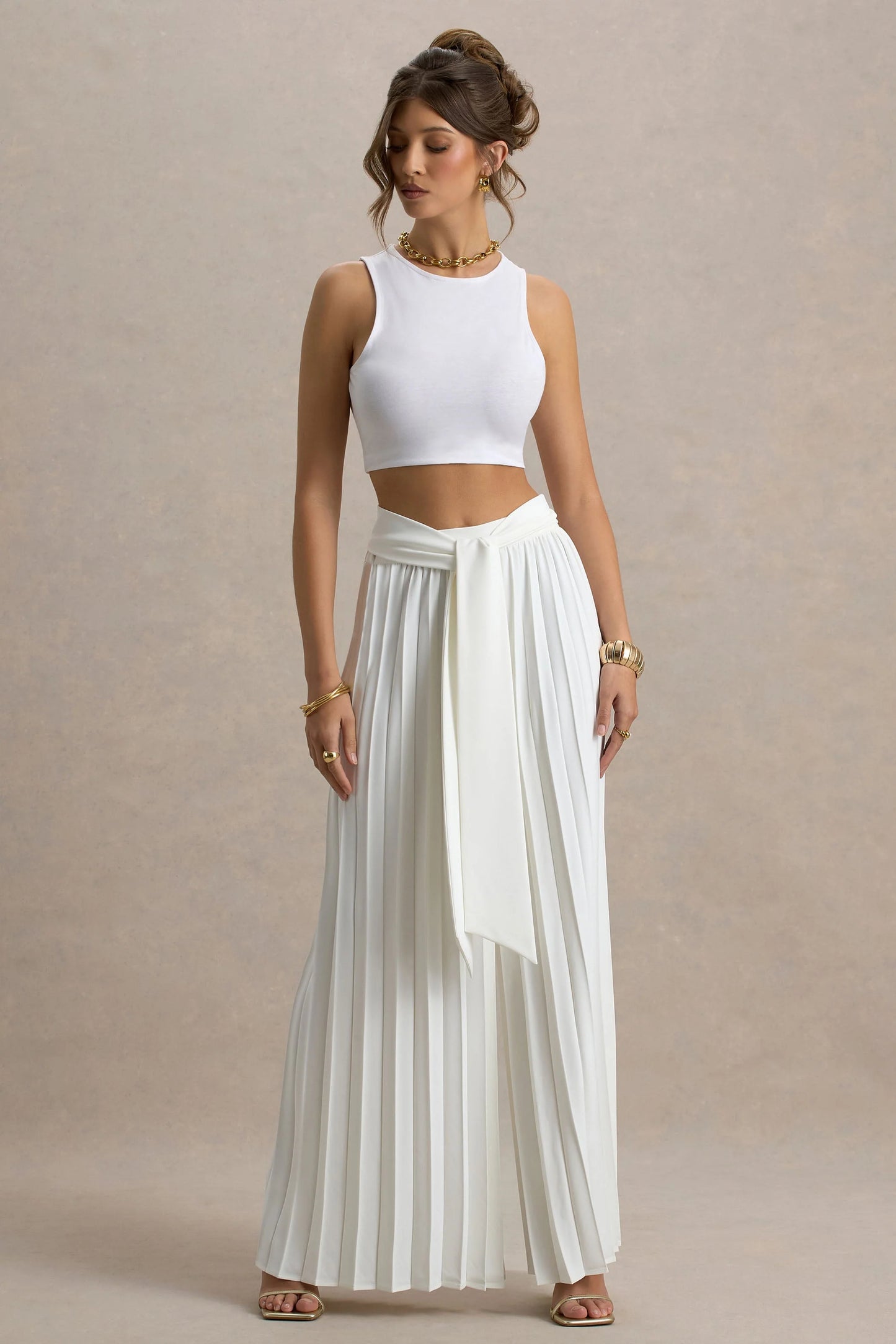 Eclipse Cream Pleated Wide-Leg Trousers