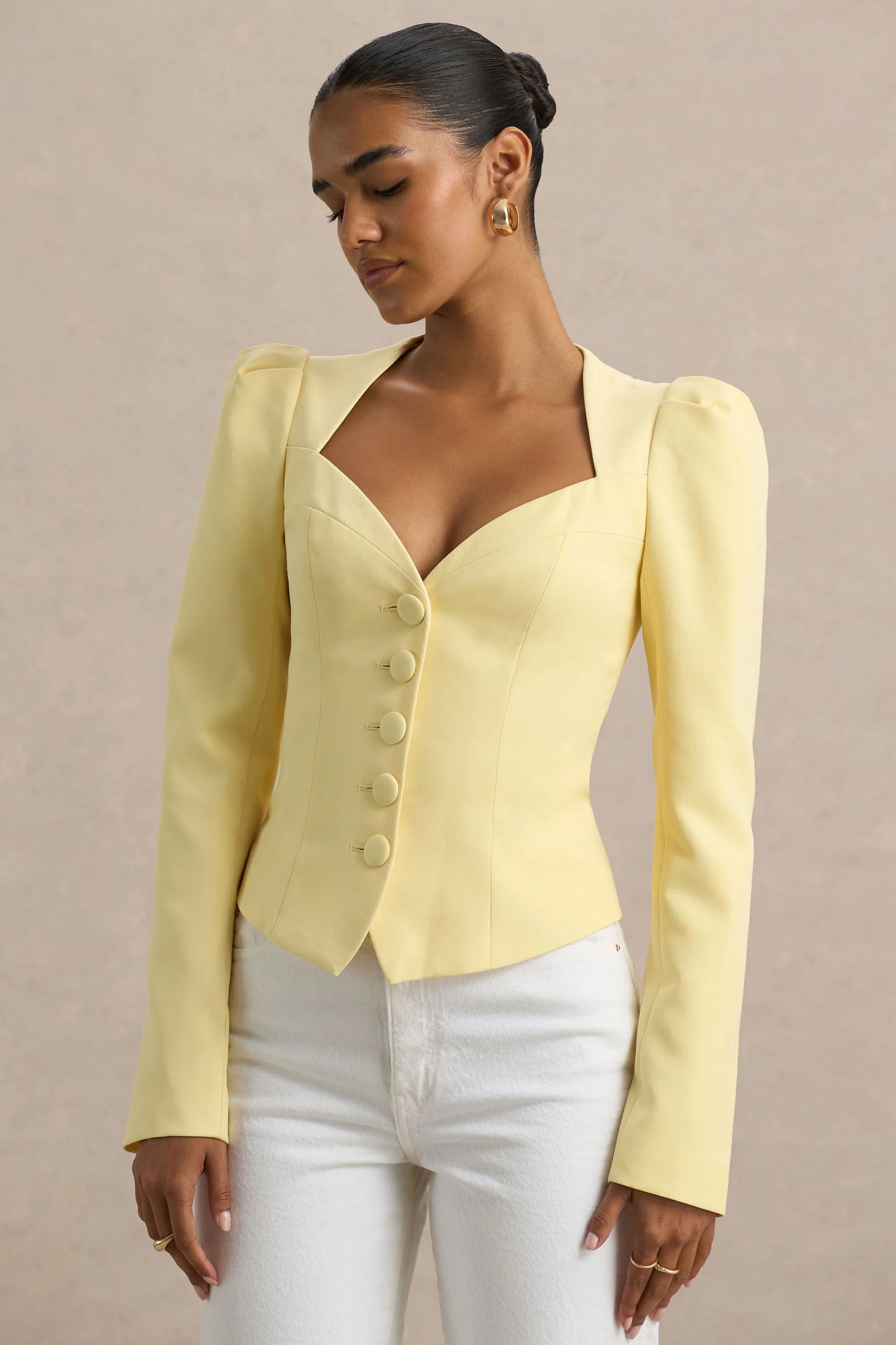 Olympia Lemon Sweetheart-Neck Tailored Top