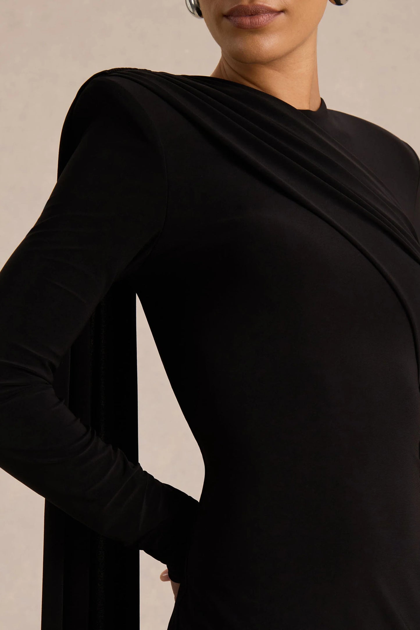 Zora Black Crew-Neck Mini Dress With Knot And Sash Detail