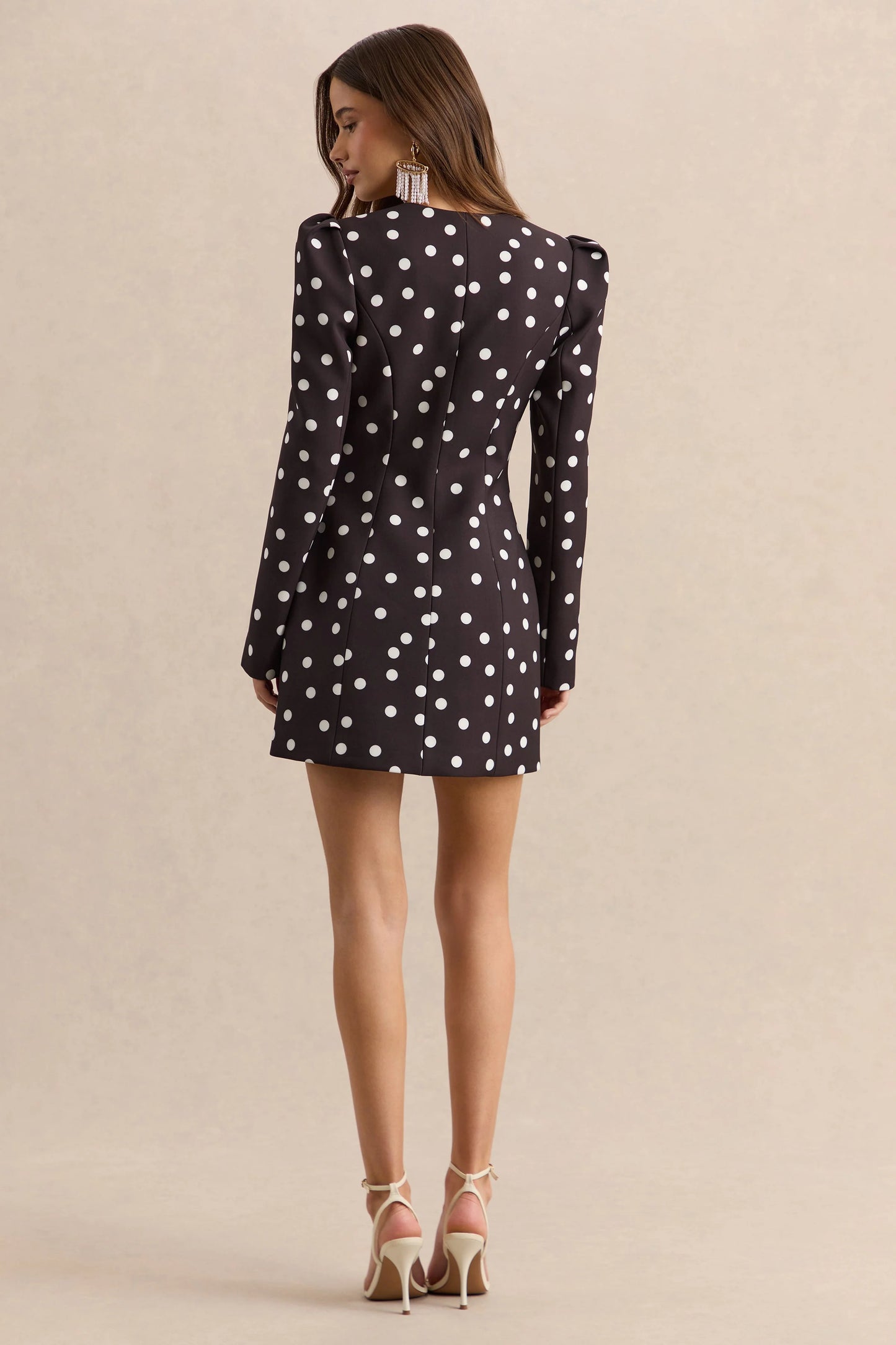 Carmen Black & White Polka Dot Sweetheart-Neck Tailored Mini Dress