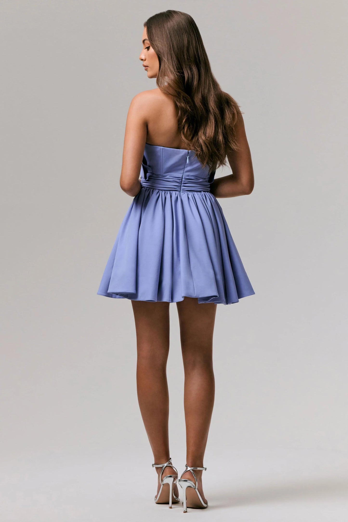 Distinguished Powder Blue Asymmetric Ruffled Mini Dress