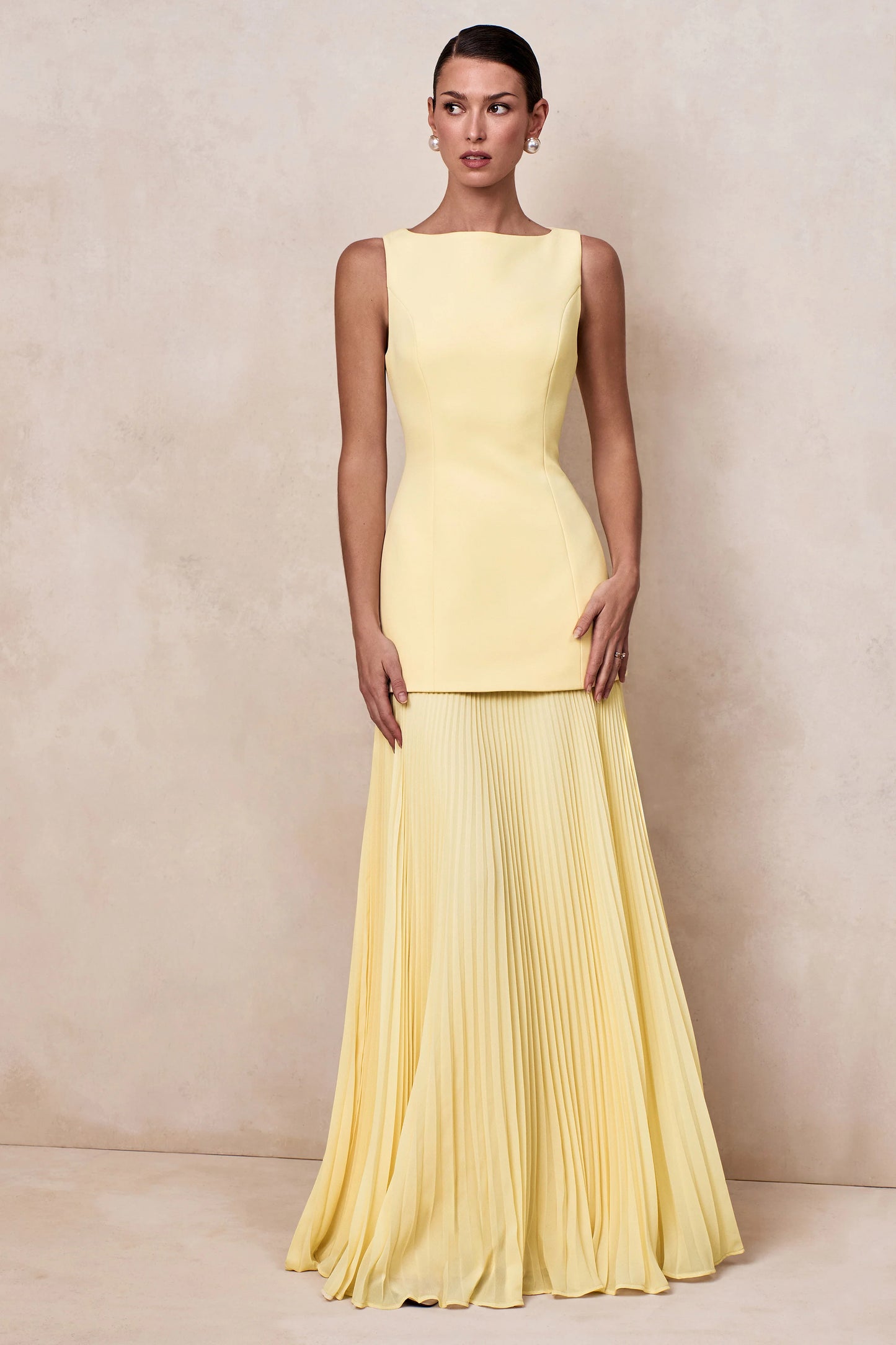 Hadley Lemon Boat-Neck Maxi Dress With Drop-Waist