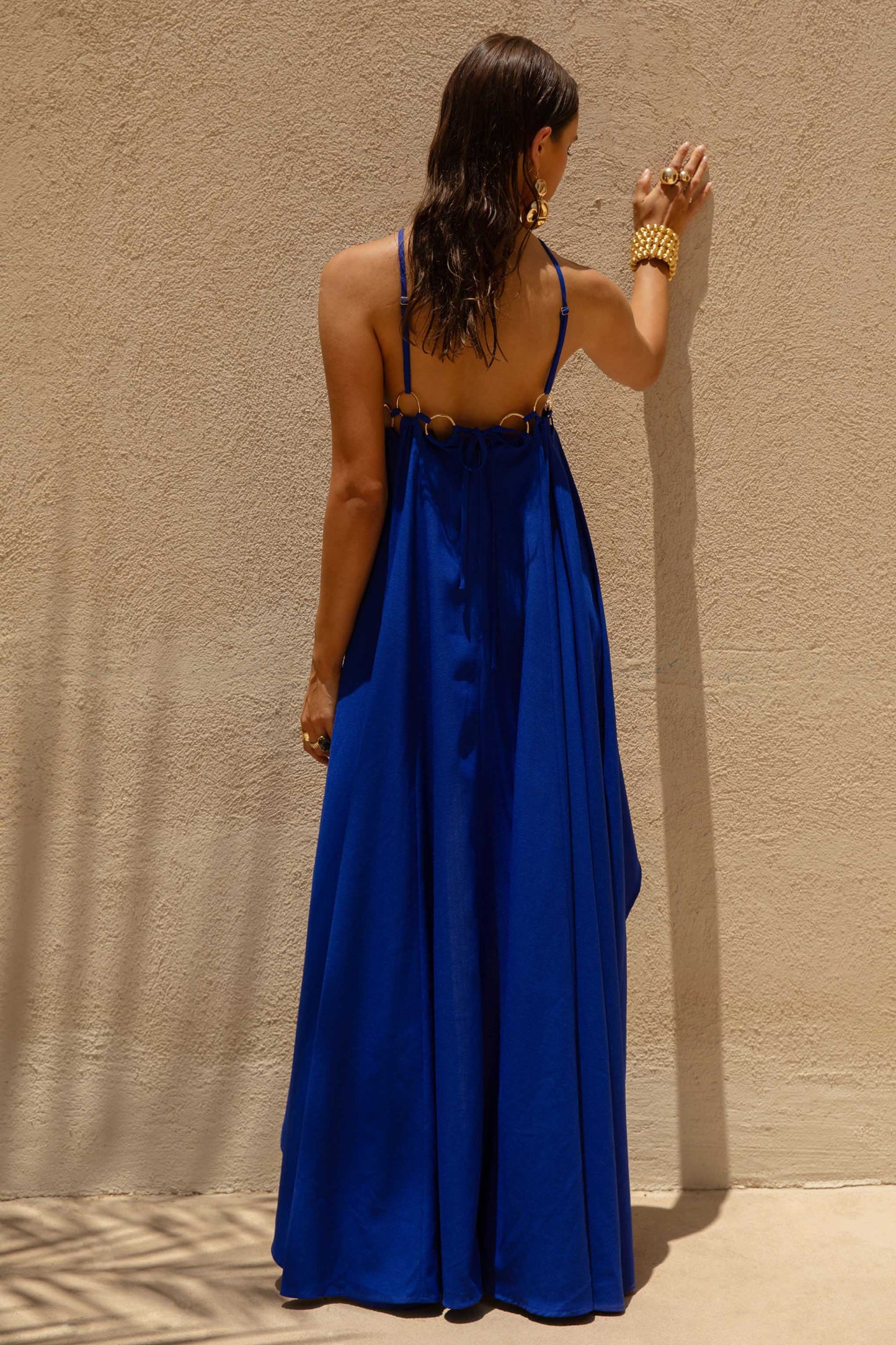 Amiya Blue A-Line Maxi Dress with Cut-Out Details