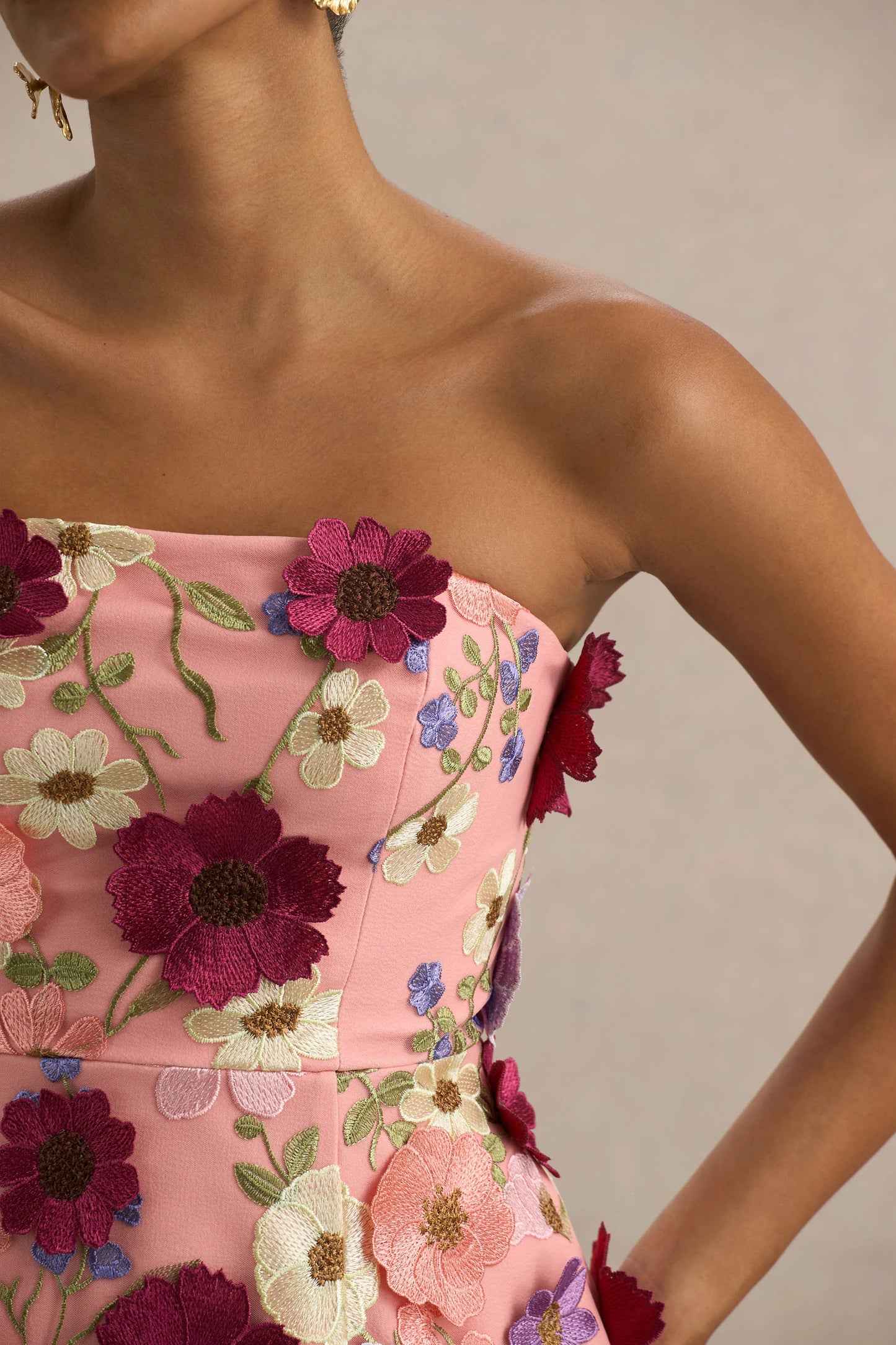Kristen Pink Floral Bandeau-Neck Mini Dress