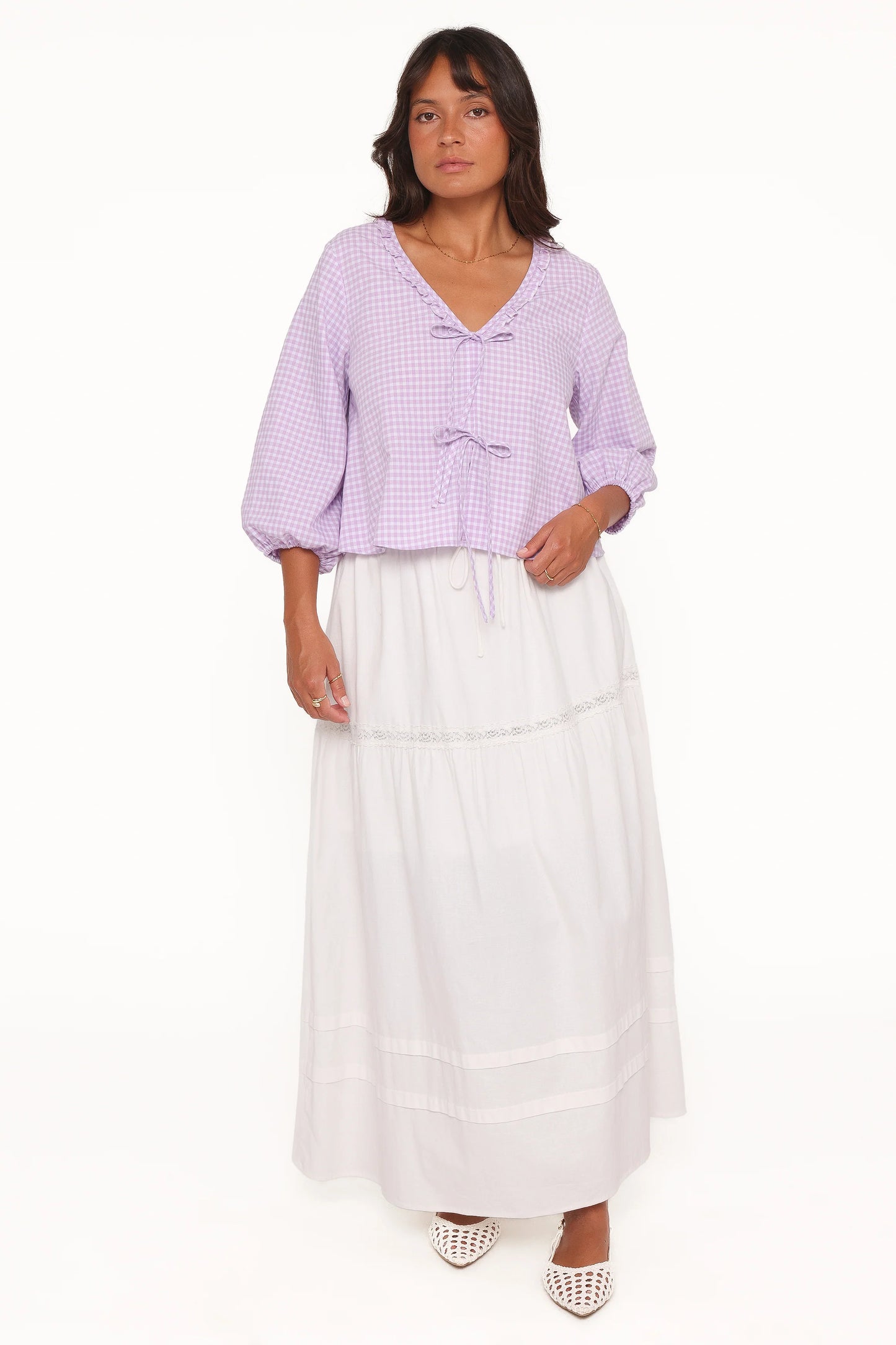 Fainche Front Tie Top - Lilac Gingham