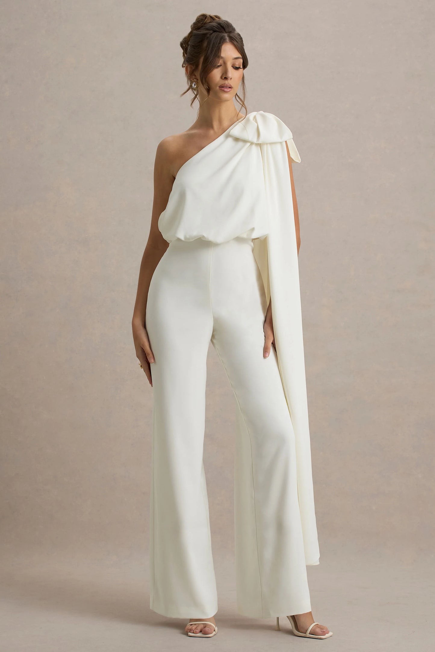 Alice Cream Asymmetric Bow Shoulder Jumpsuit With Drape