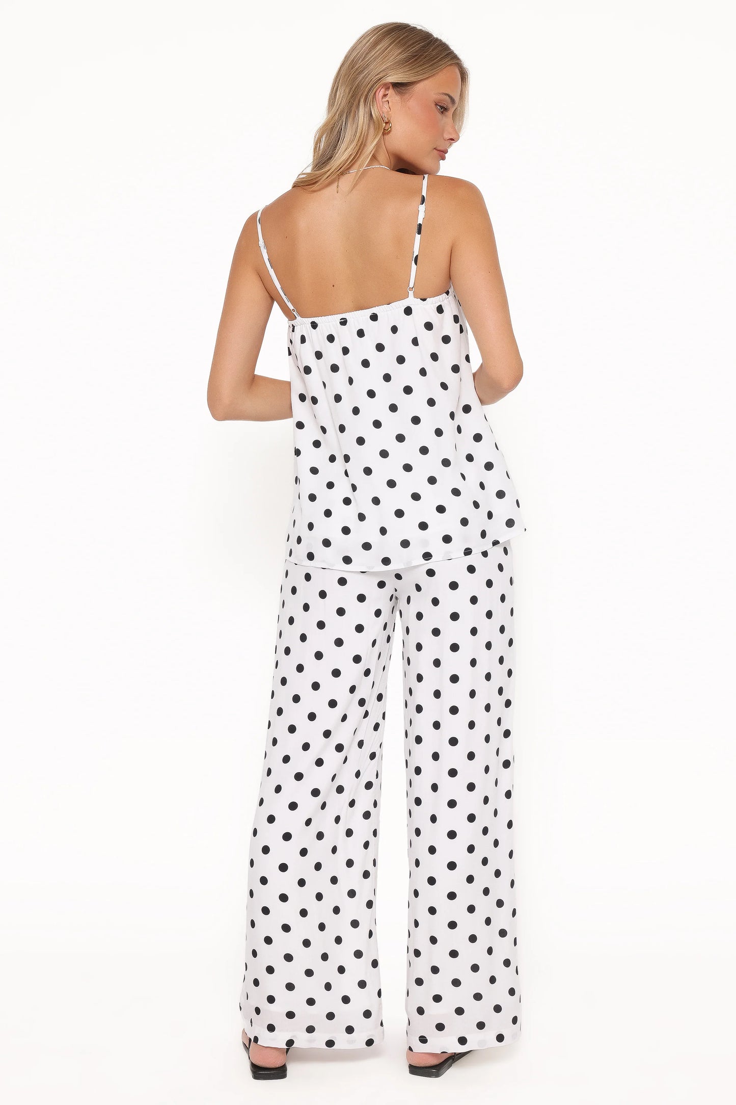 Kristy Pant Set - White/Black Polka Dot