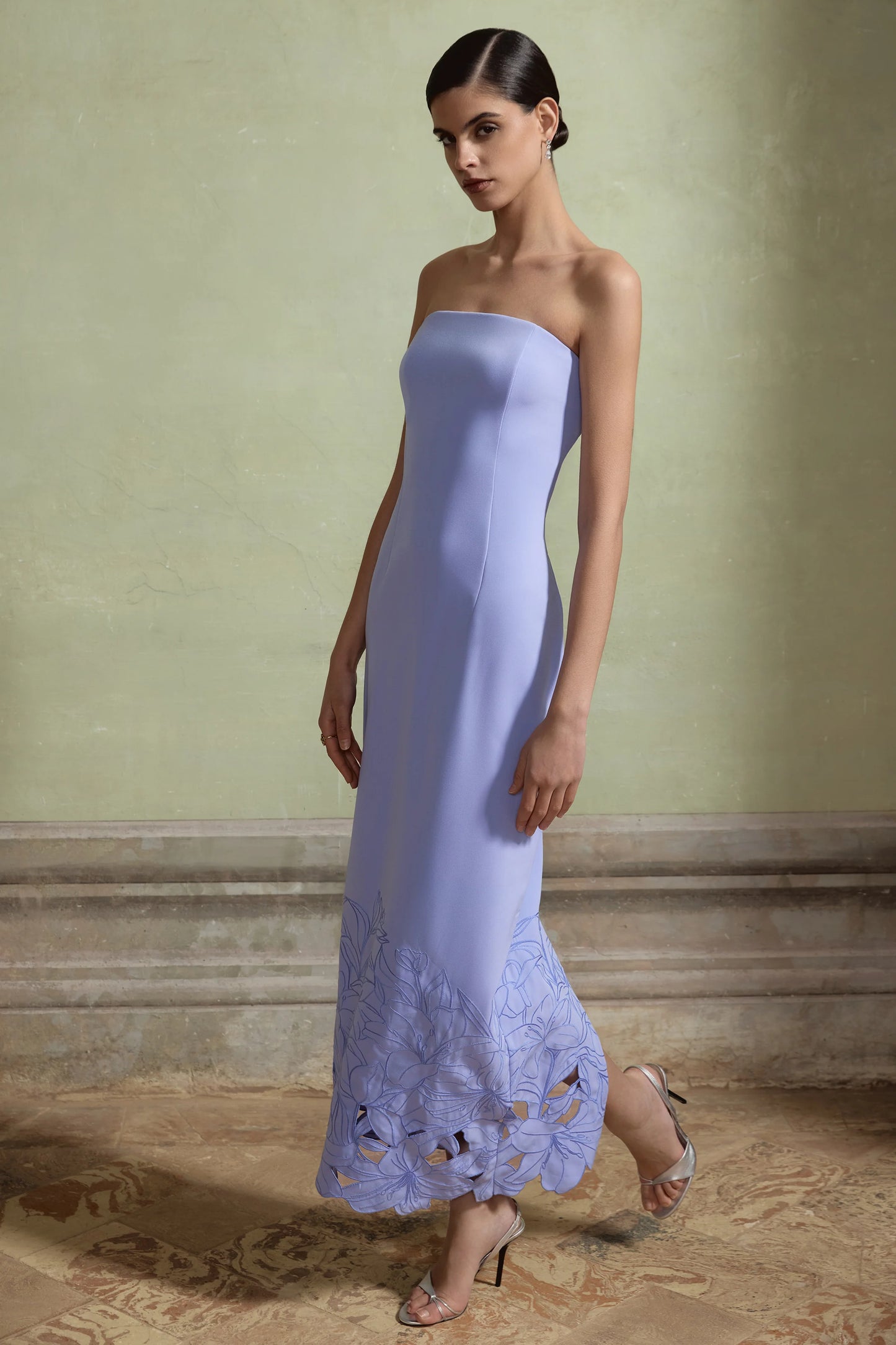 Samara Purple Bandeau Maxi Dress With Cut-Out Crochet Hem