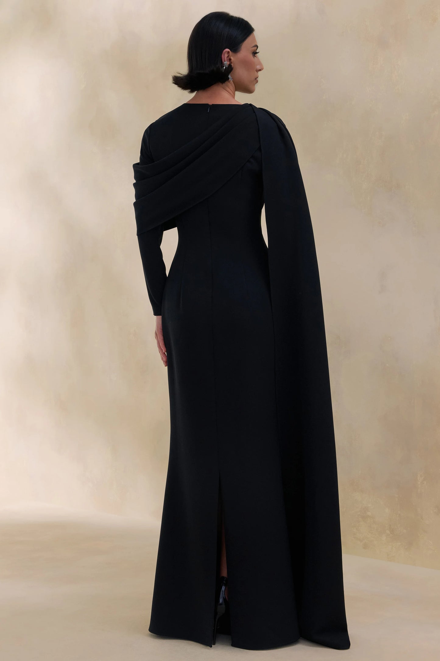 Heliora Black V-Neck Maxi Dress With Sash And Draped-Detail