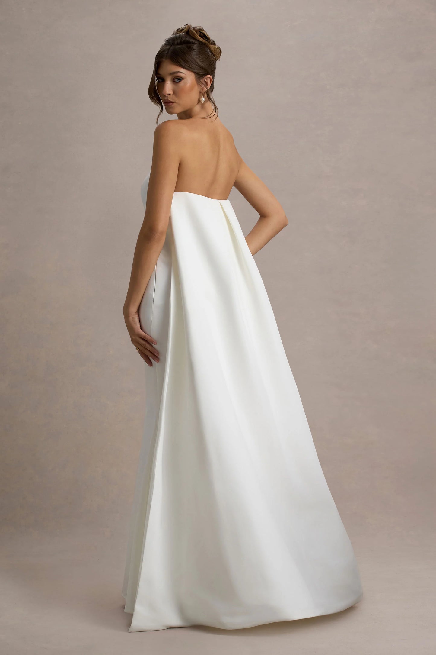She's Trouble White Bandeau Maxi Dress With Cape