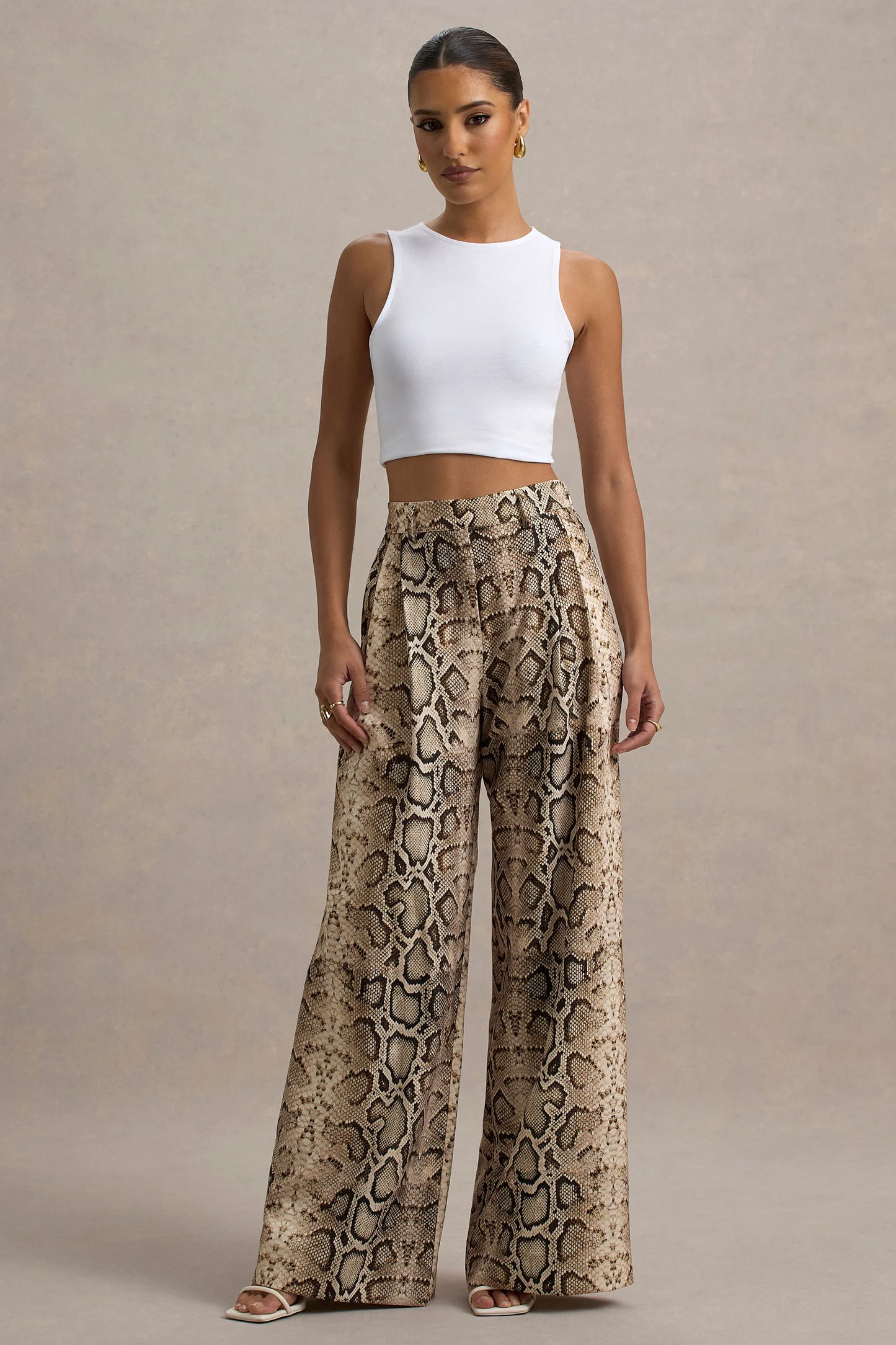 Shaniya Snake Print Wide-Leg Trousers
