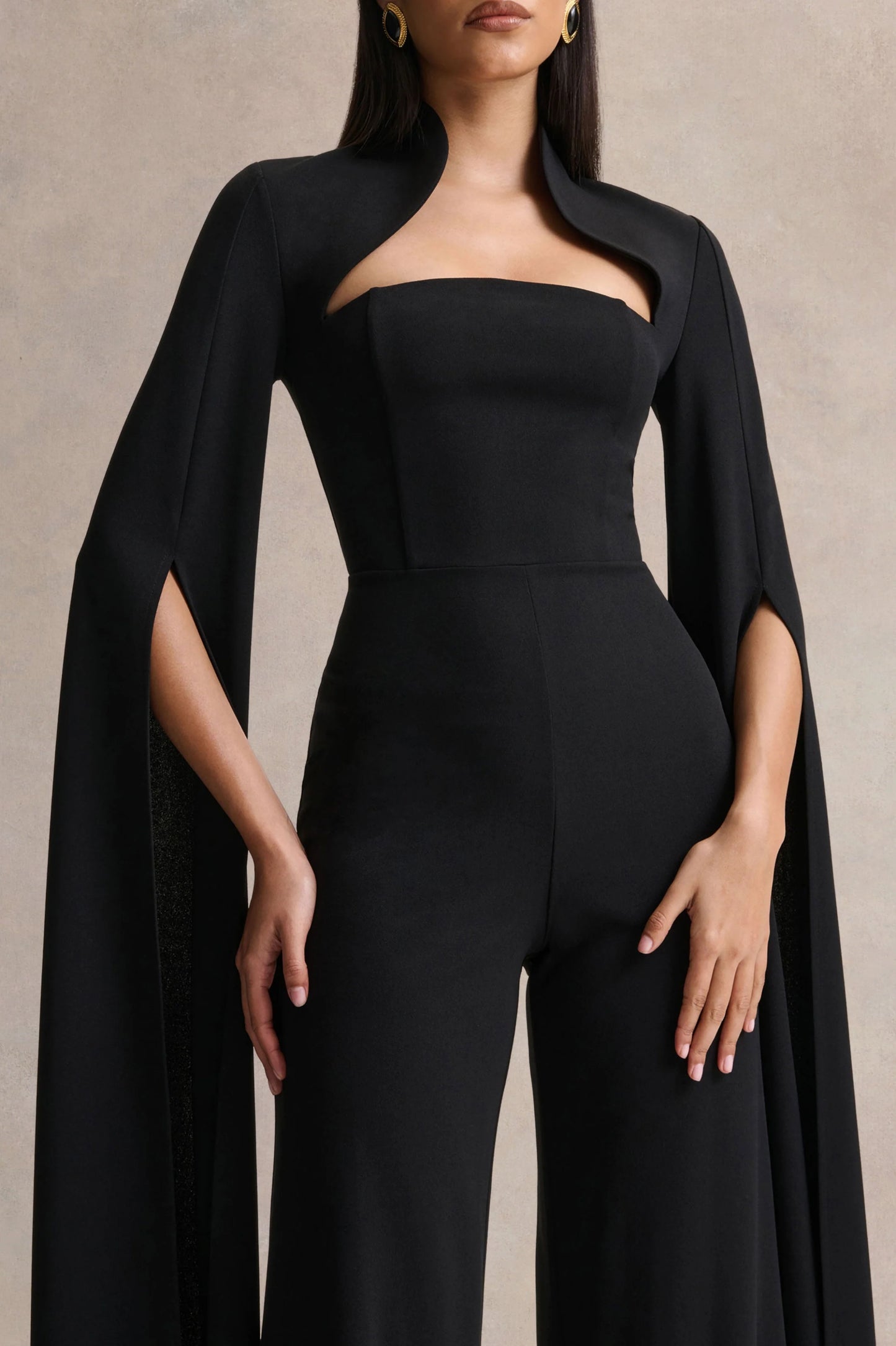 Elisabetta Black Square-Neck Jumpsuit With Cape-Sleeves