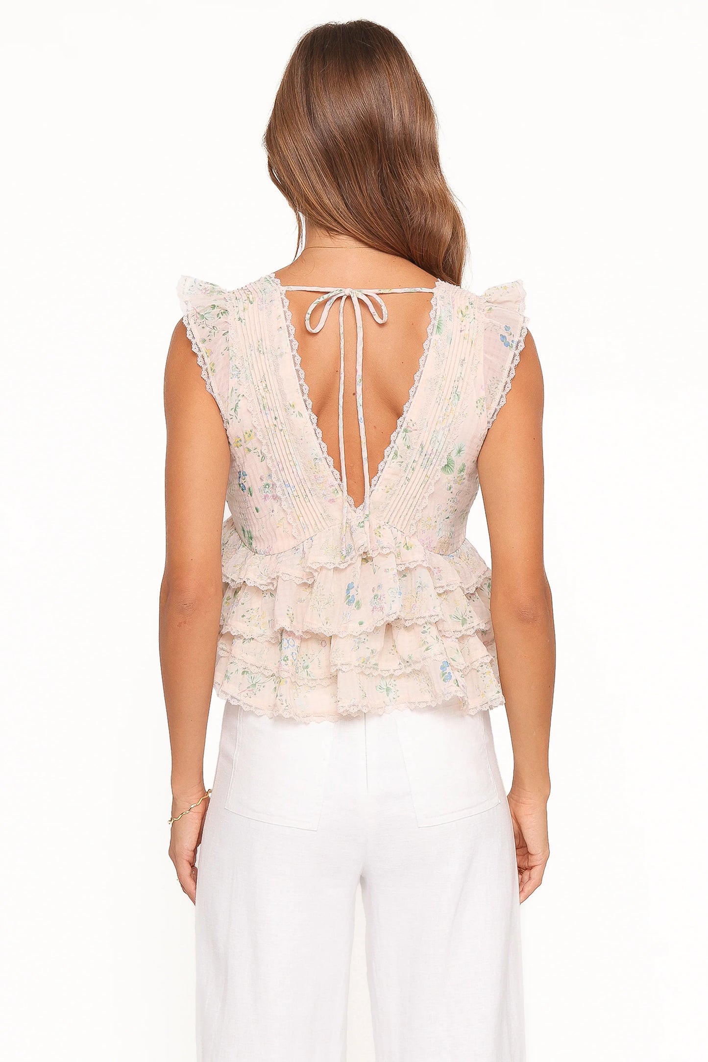 Yana Ruffle Top - Pastel Pink Floral