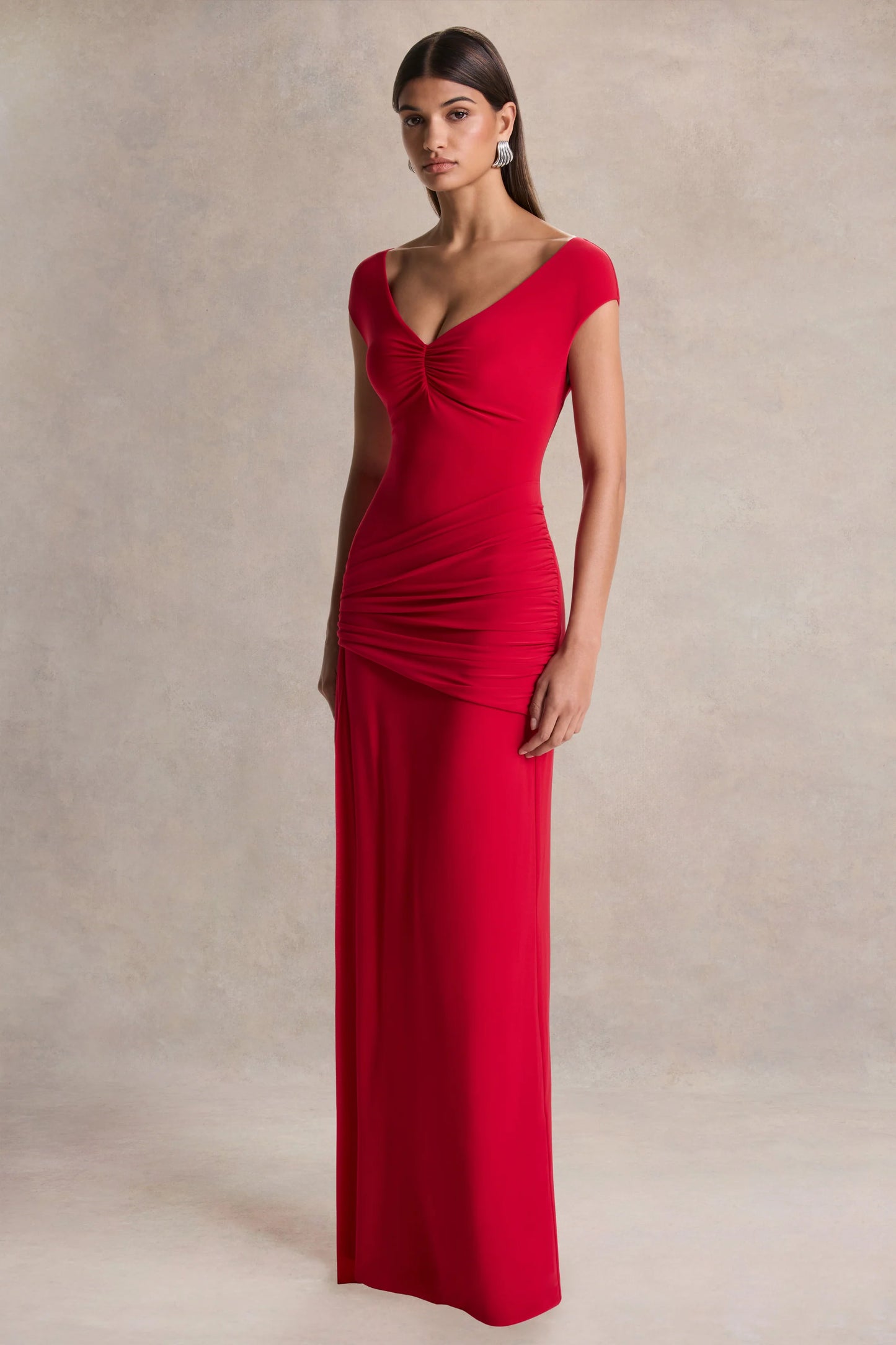Petronia Red V-Neck Maxi Dress With Wrap-Detail