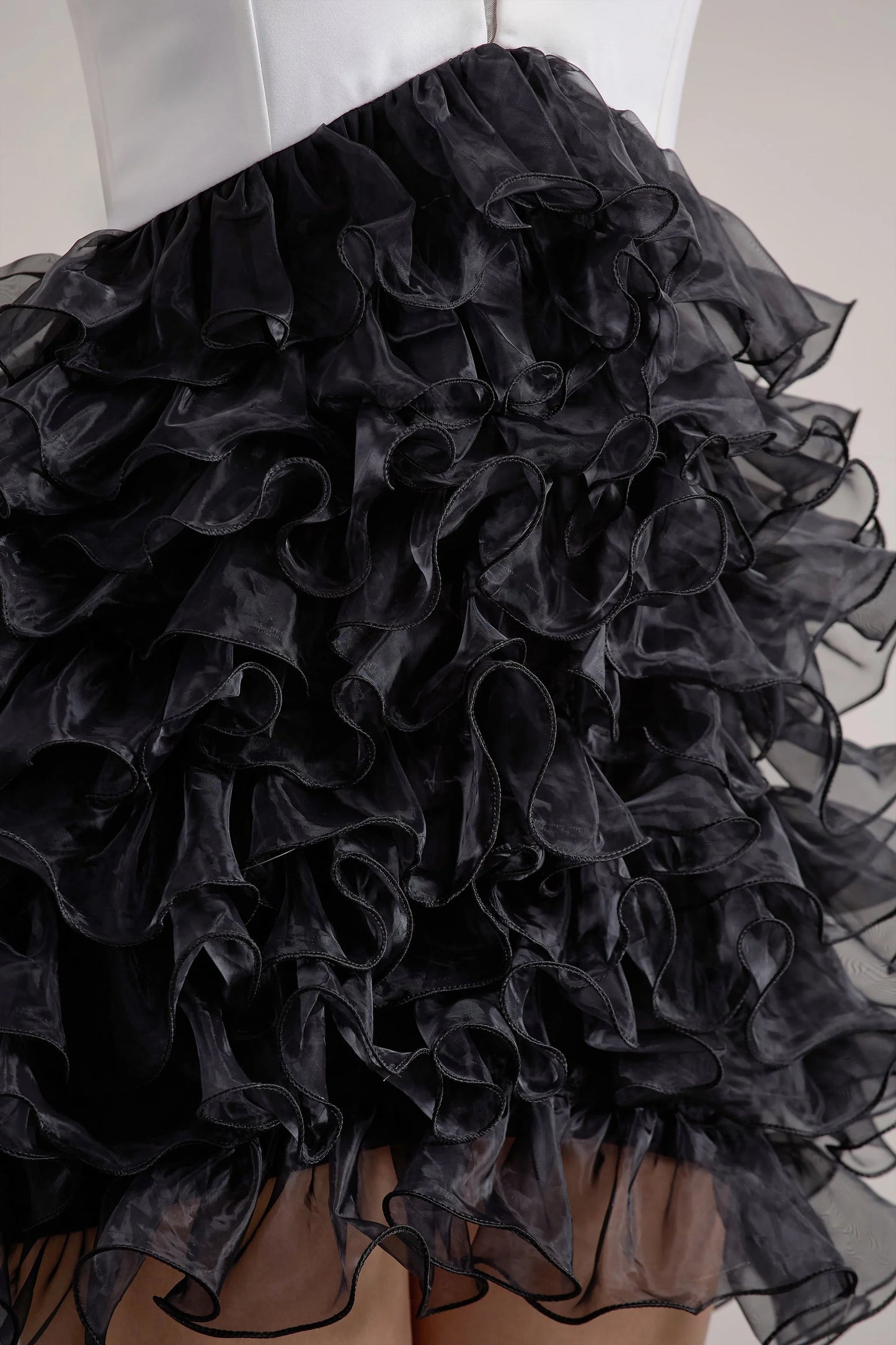 Riot Black & White Plunge-Neck Mini Dress With Organza Skirt