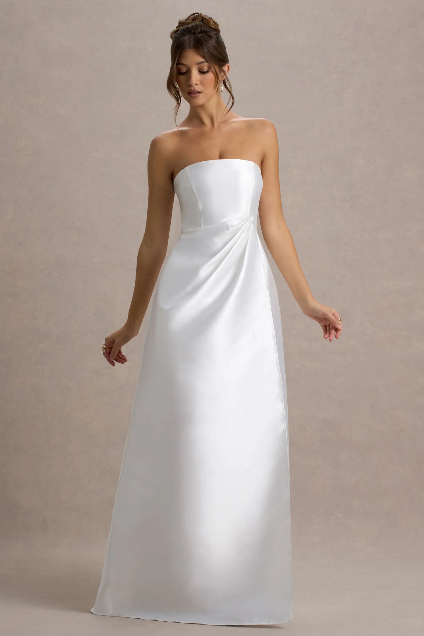 Universe White Bandeau Split Puff-Skirt Maxi Dress