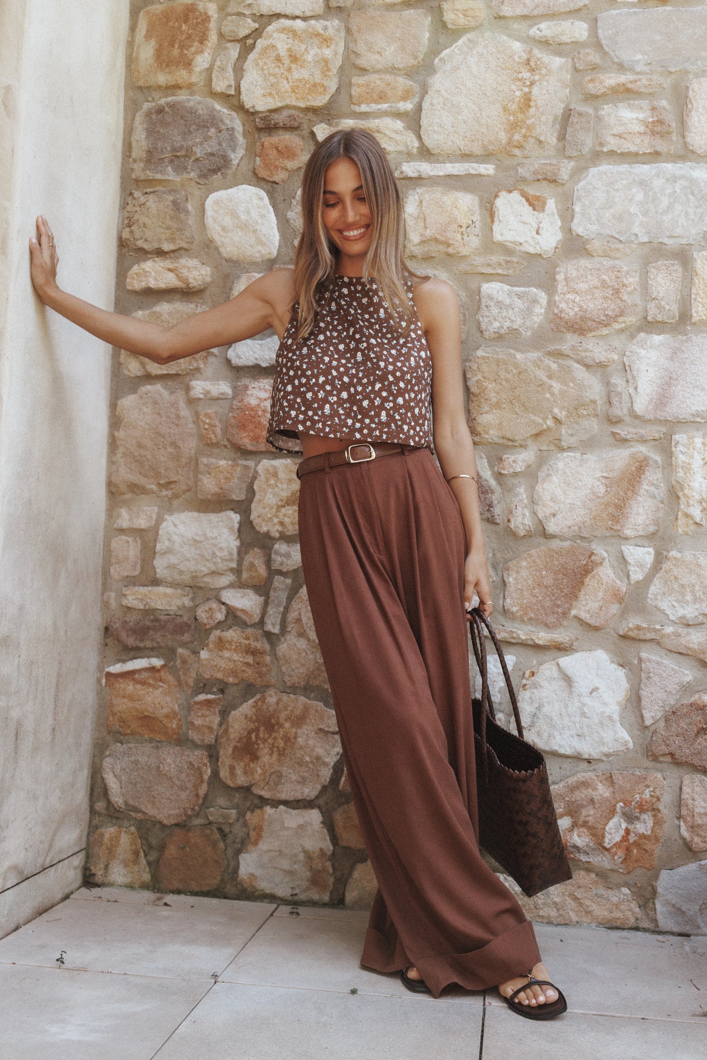 Elinor Cuffed Linen Pant - Brown
