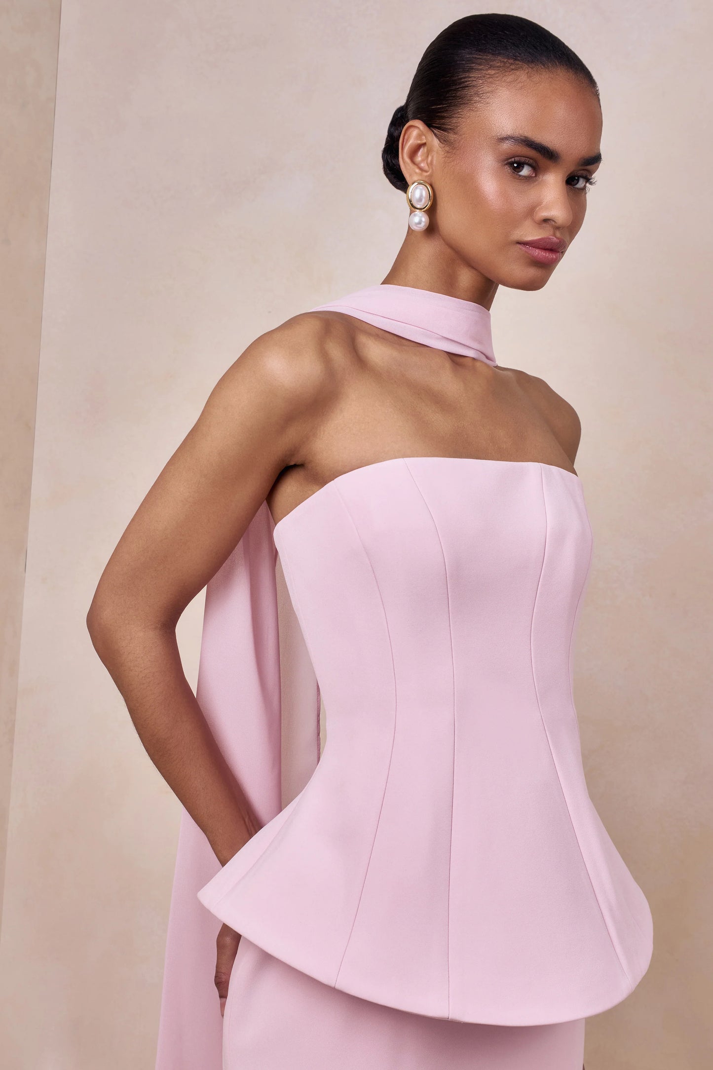 Farron Light Pink Bandeau Corset Maxi Dress