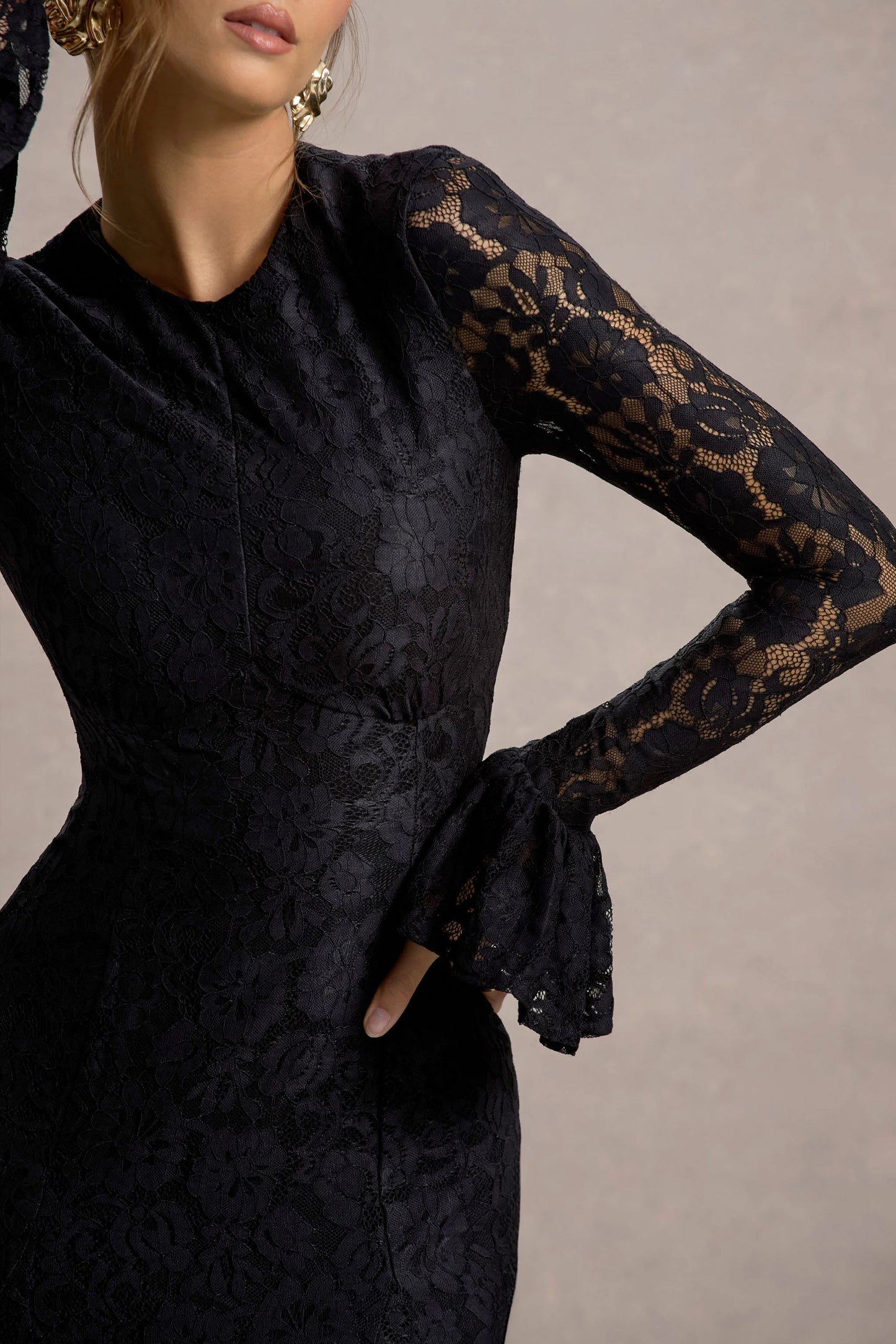 For Life Black Lace Long-Sleeve Midi Dress
