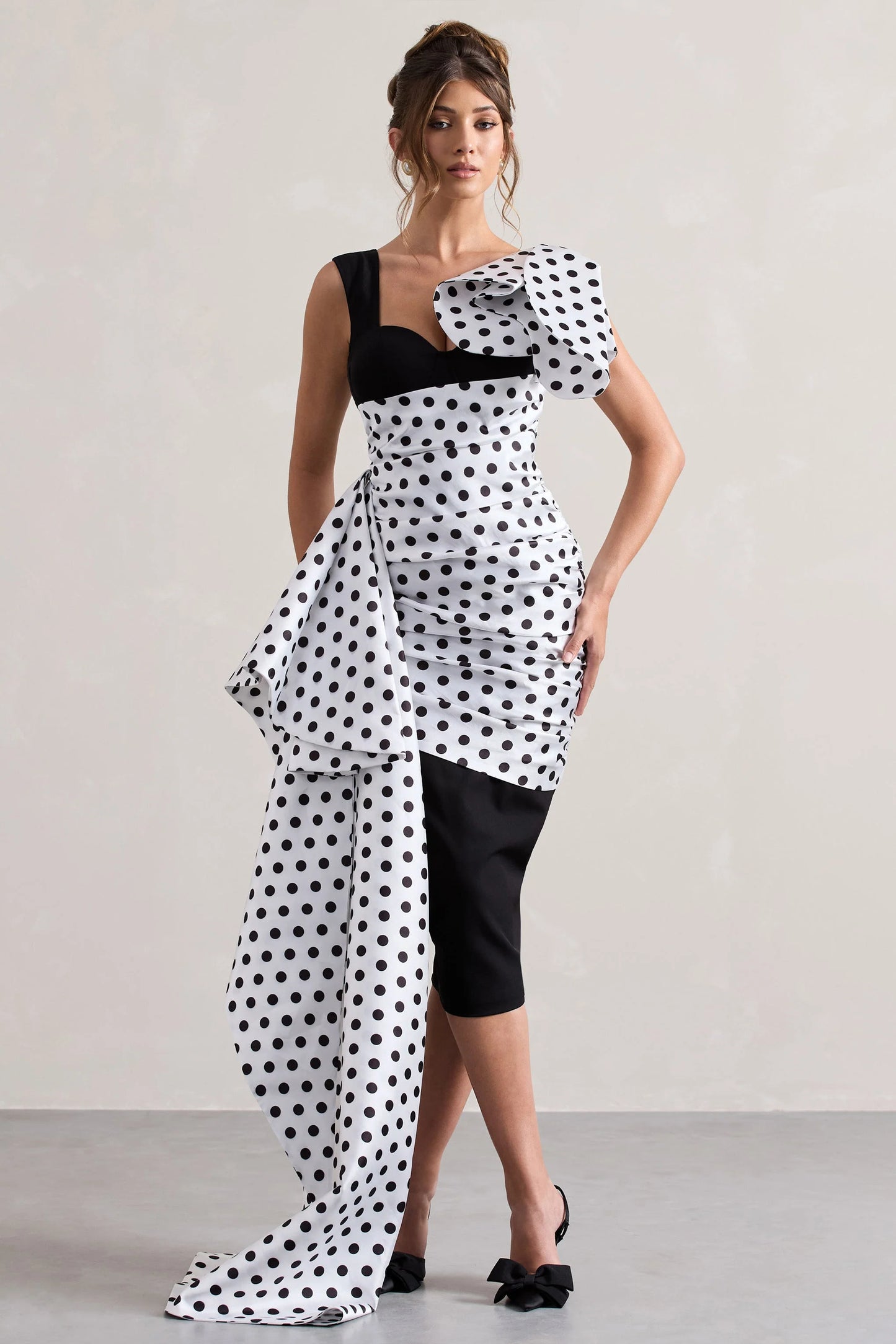 Unattainable Black Polka Dot Wrap Midi Dress Volume Drape