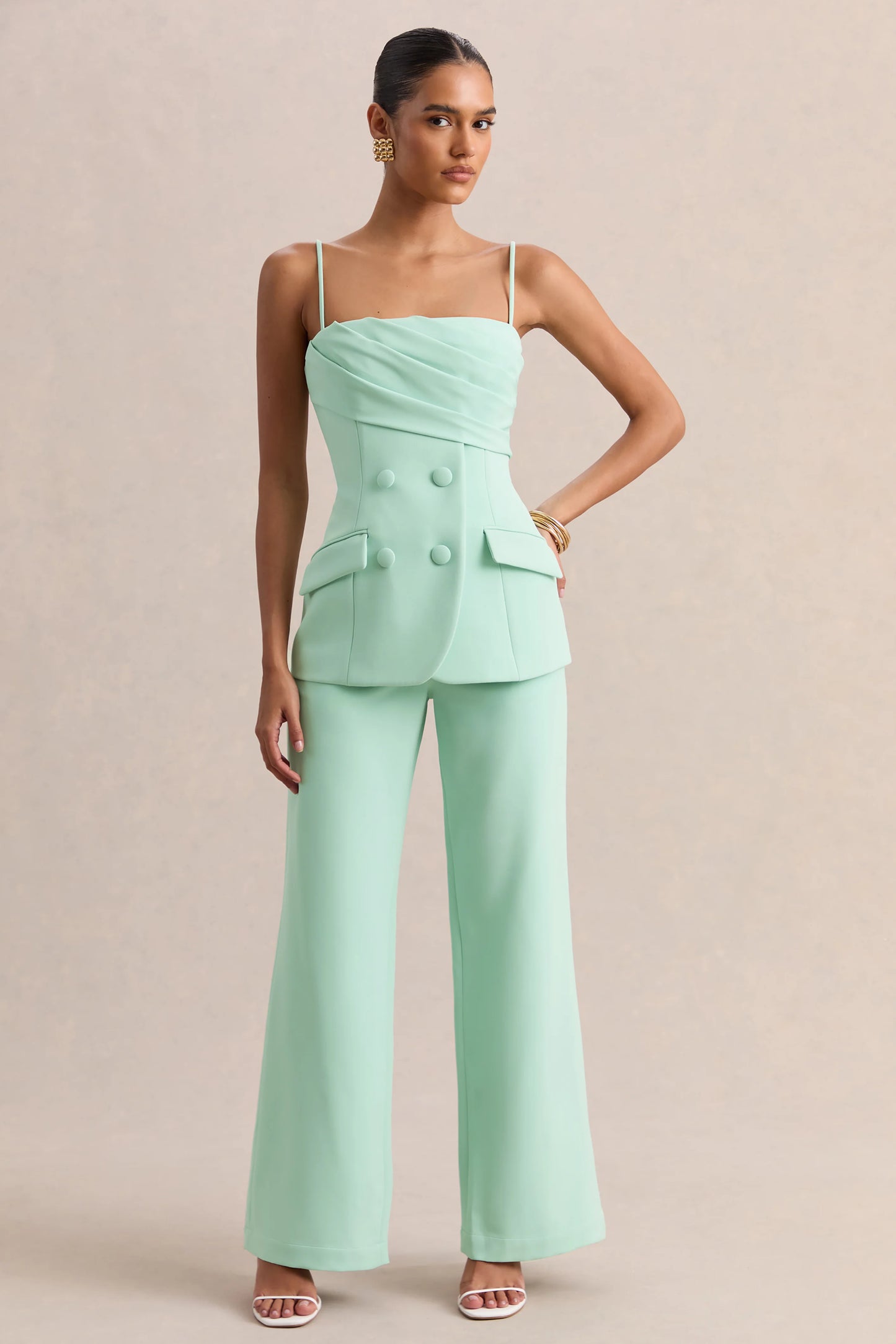 Lunivra Sage Square-Neck Tailored Top