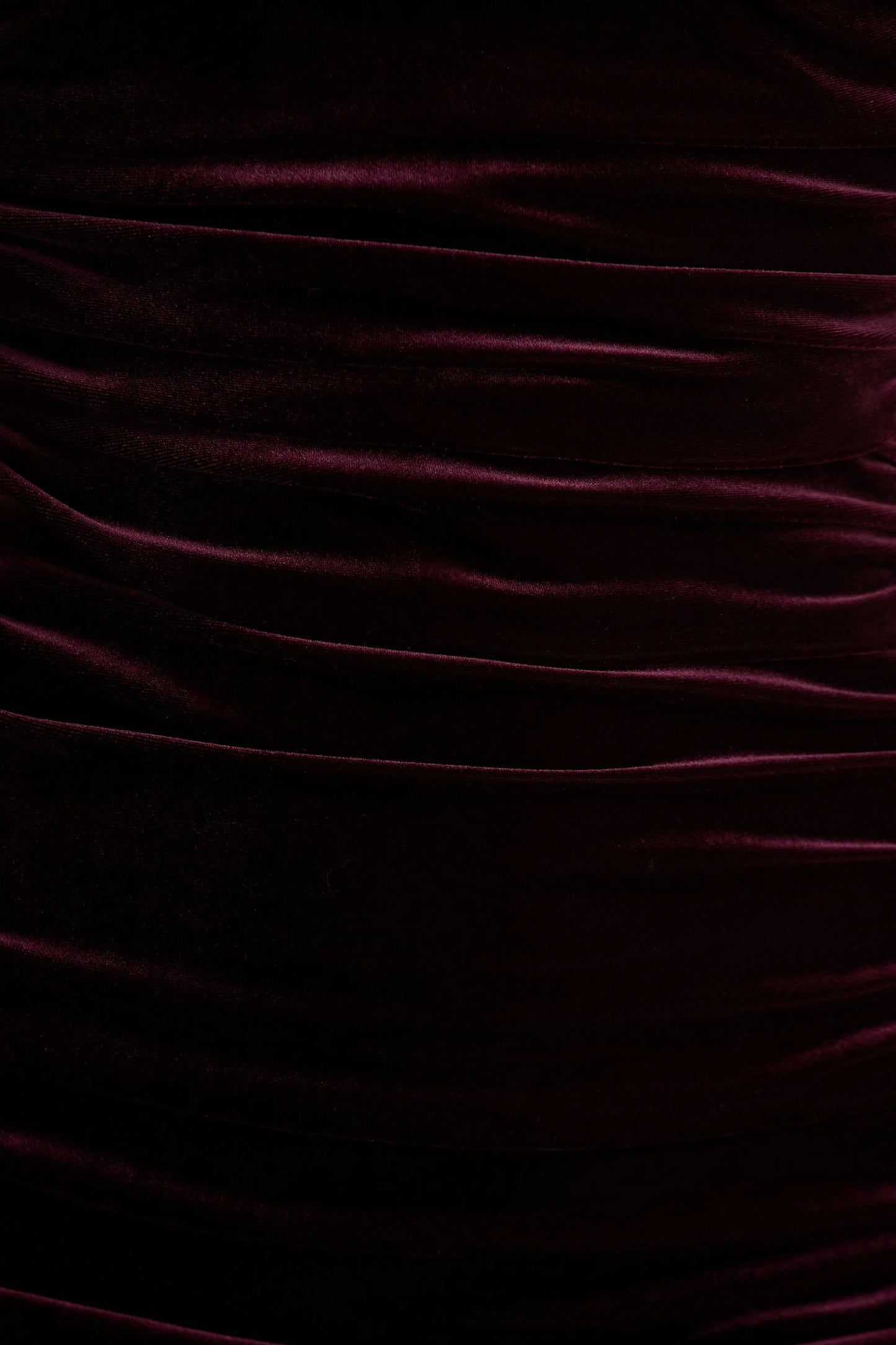 Treat Burgundy Velvet Asymmetric-Neck Maxi Dress With Ruched Detailing.