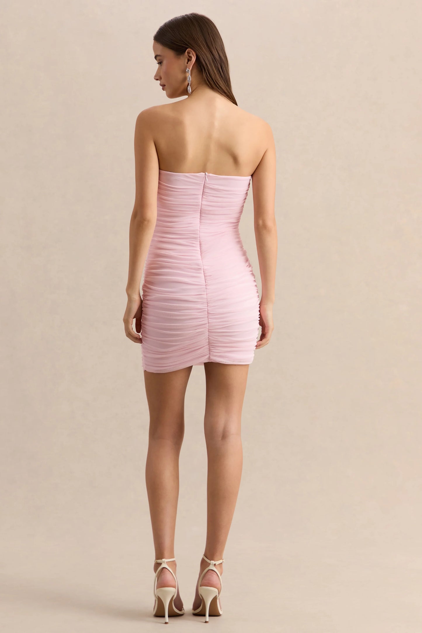 Merisse Light Pink Bandeau Mini-Dress With Ruched-Detailing