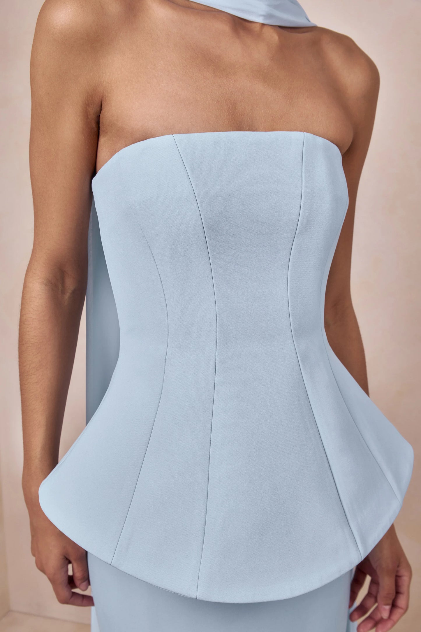 Farron Powder Blue Bandeau Corset Maxi Dress