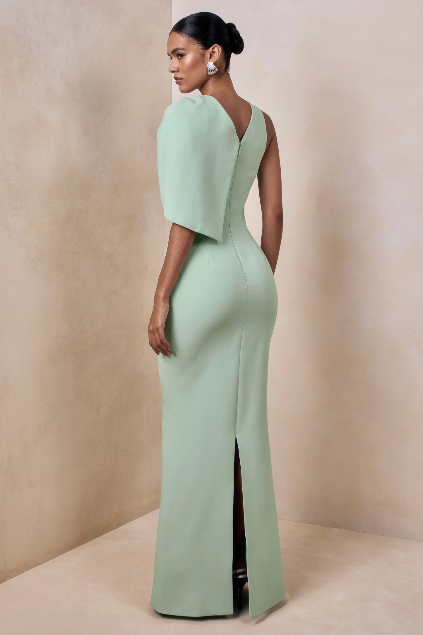 Quira Mint Asymmetric-Neck Maxi Dress With Cape-Sleeve