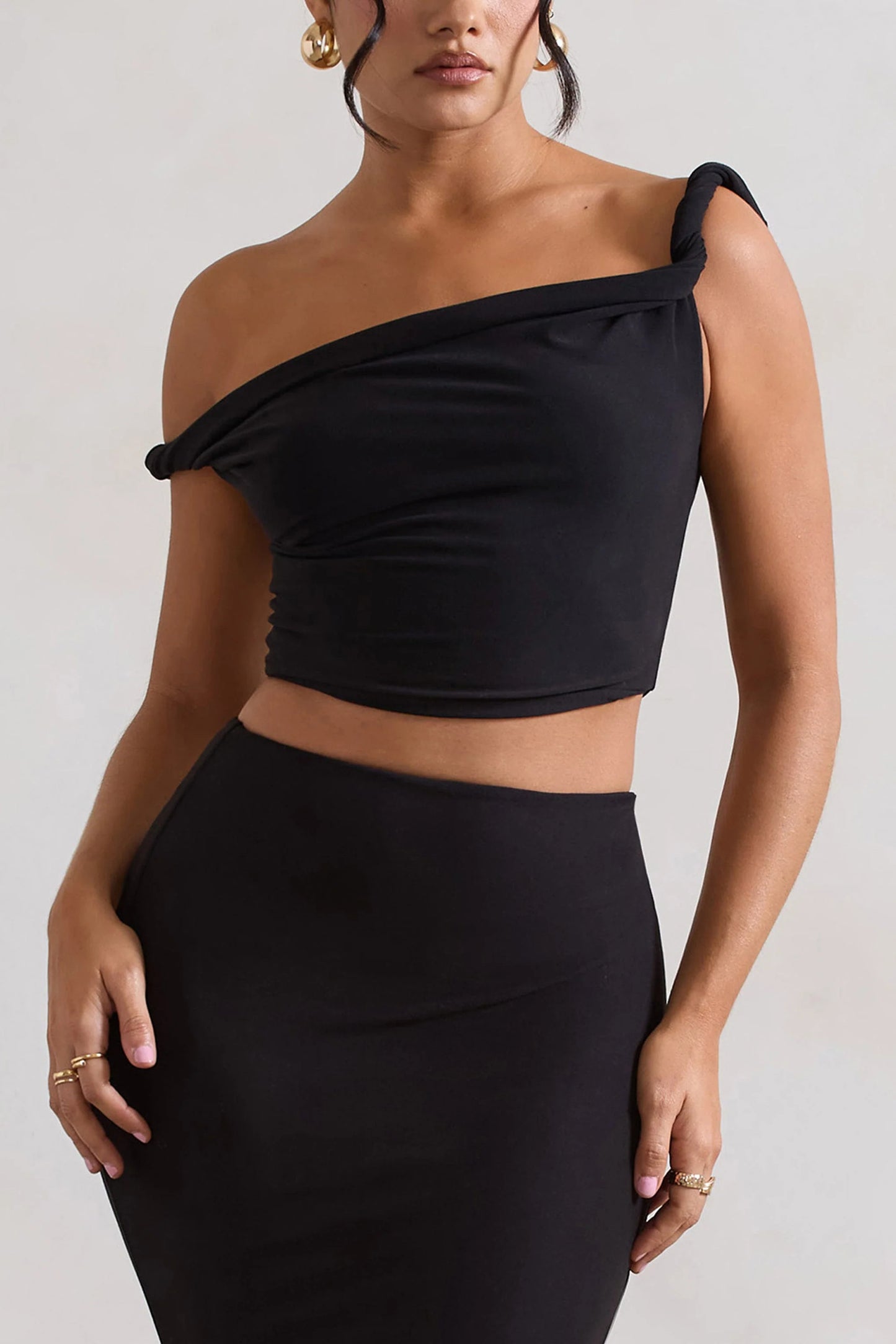 Sami Black Twisted Asymmetric Crop Top