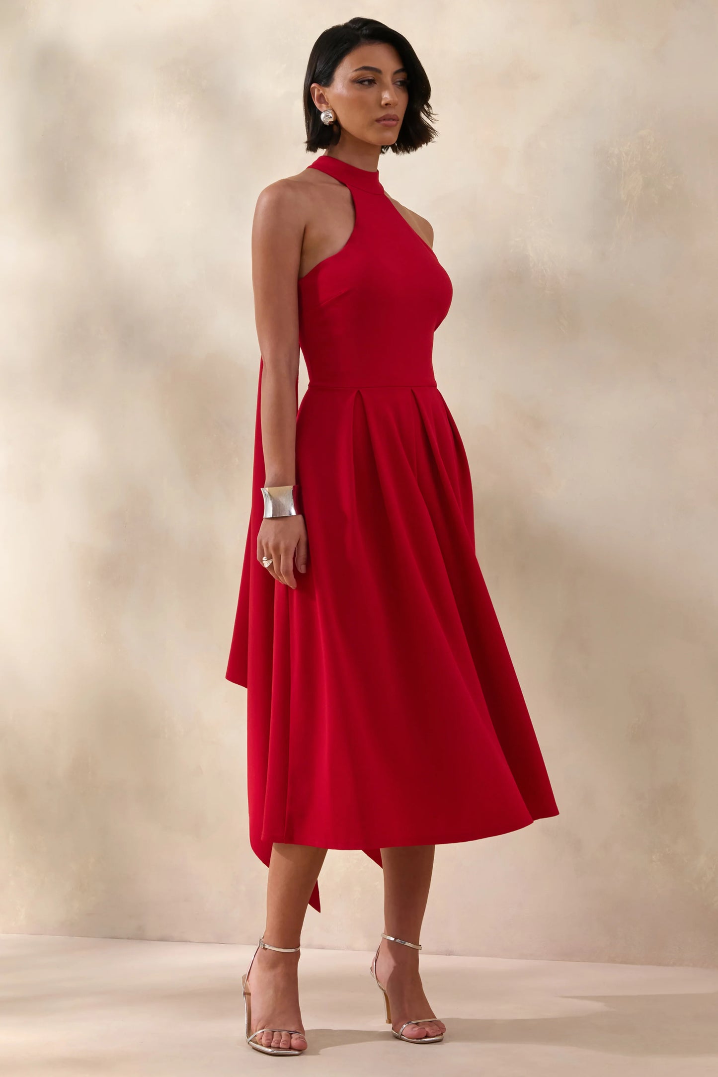 Rhode Red Halter-Neck Midi Dress