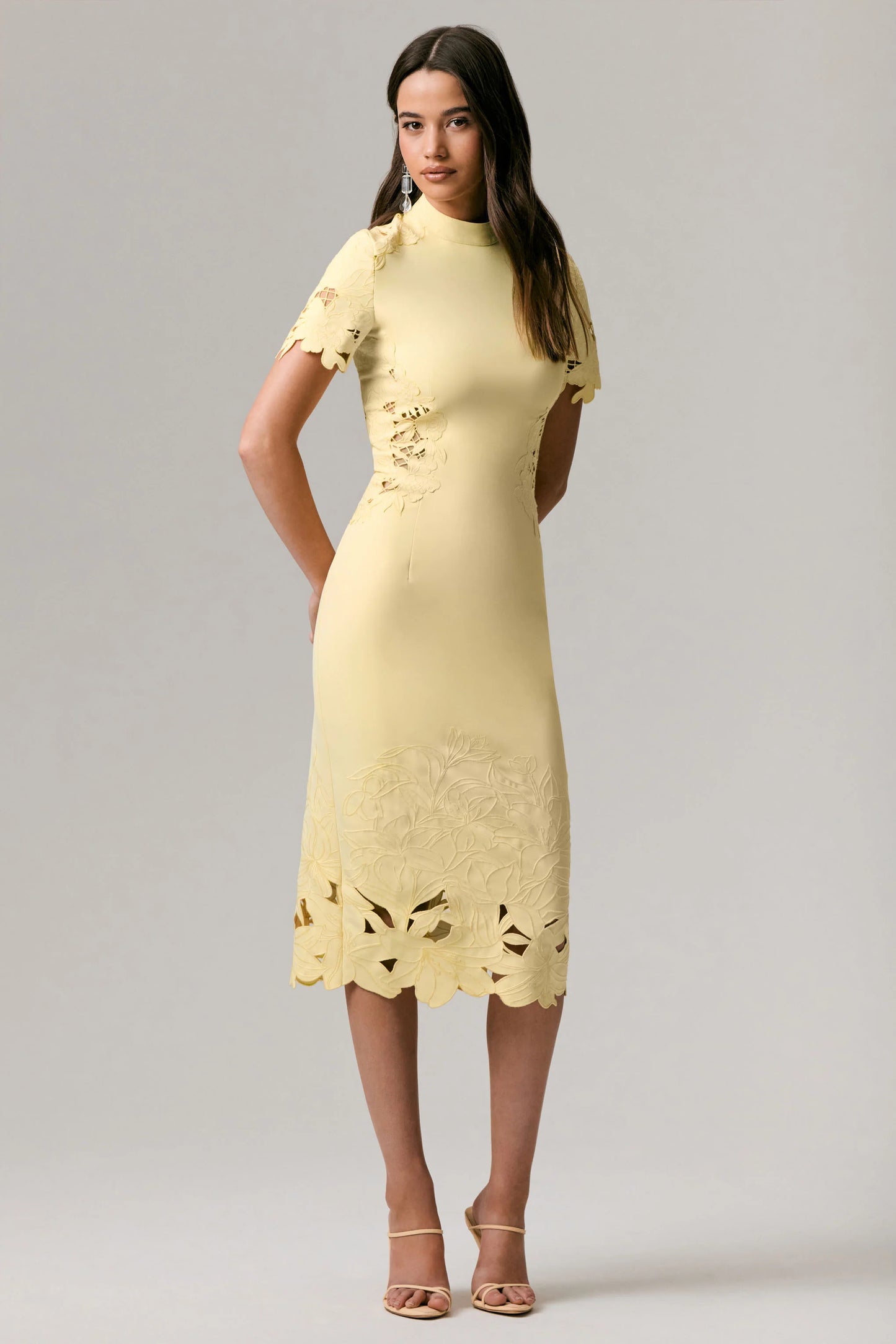 Guest List Lemon High-Neck Midi Dress With Cut-Out Crochet Detailing