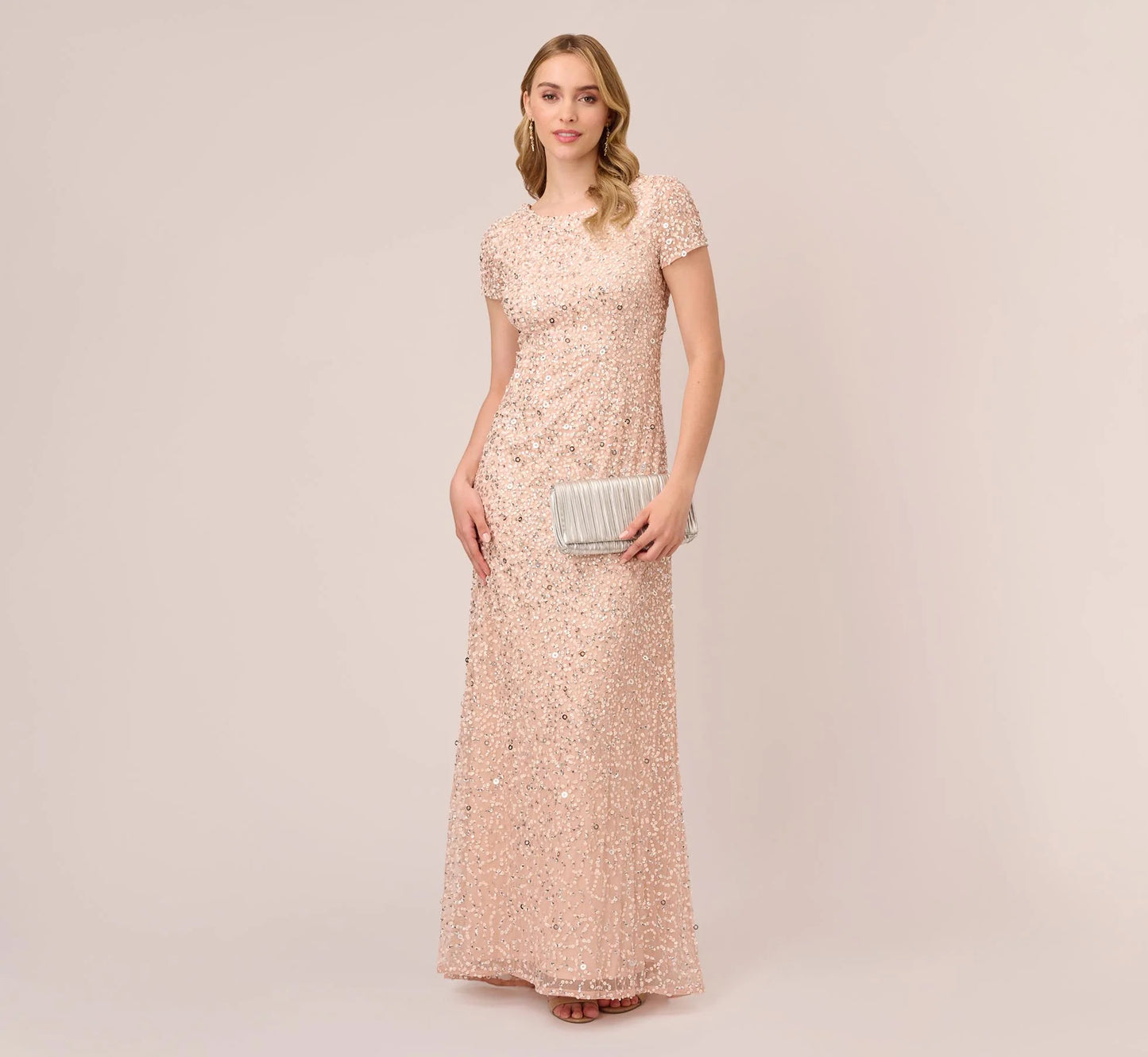 Scoop Back Sequin Gown In Blush
