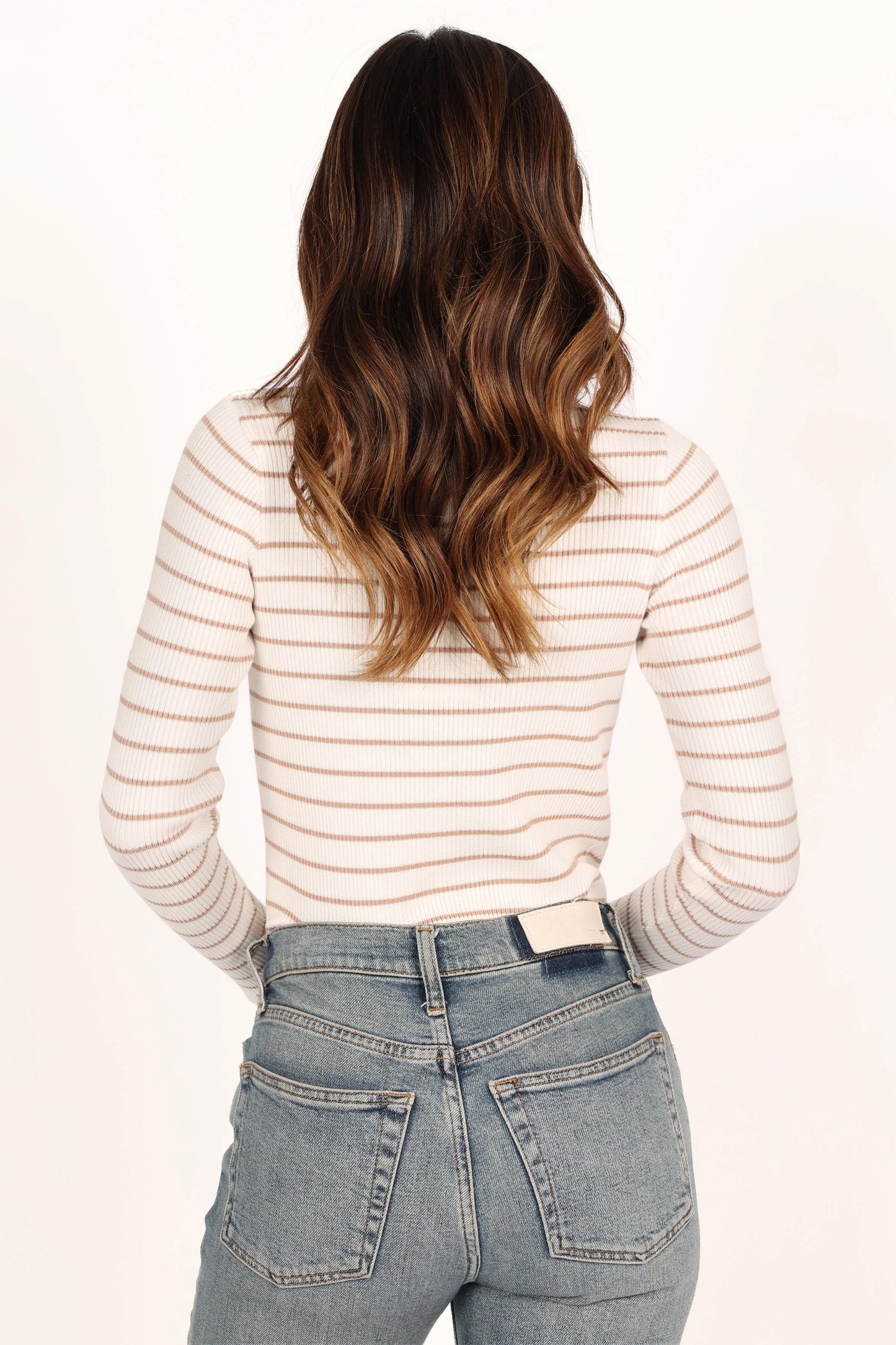 Stacie Ribbed Knit Top - Beige Stripe