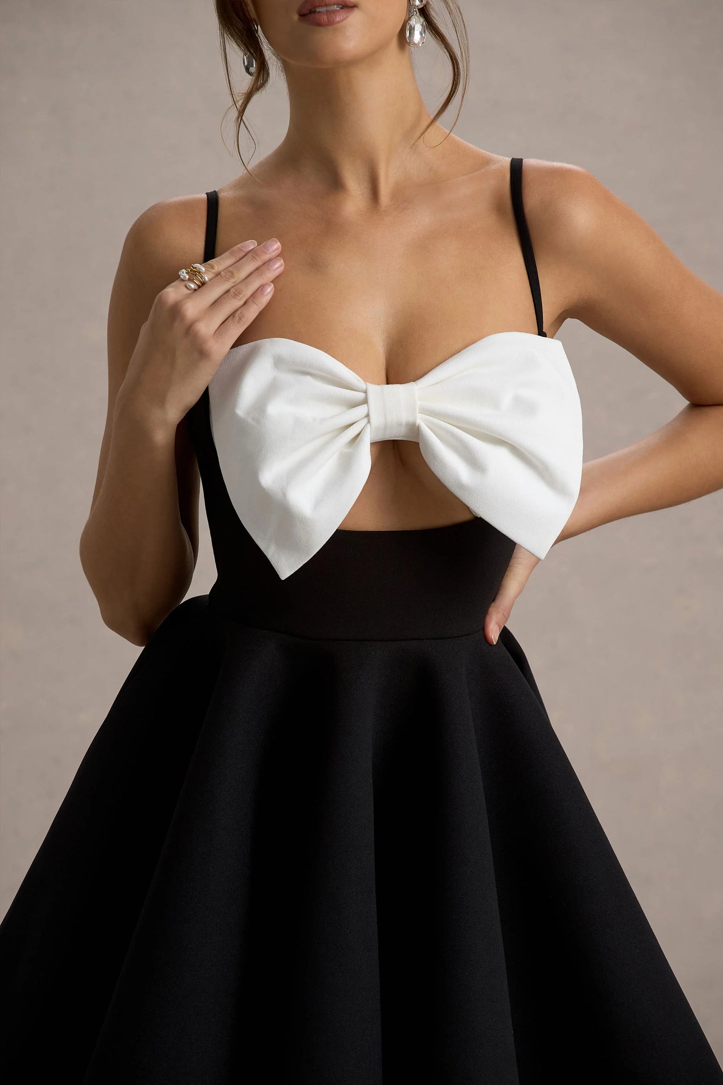 Yasmina Black & White Bow Skater Mini Dress