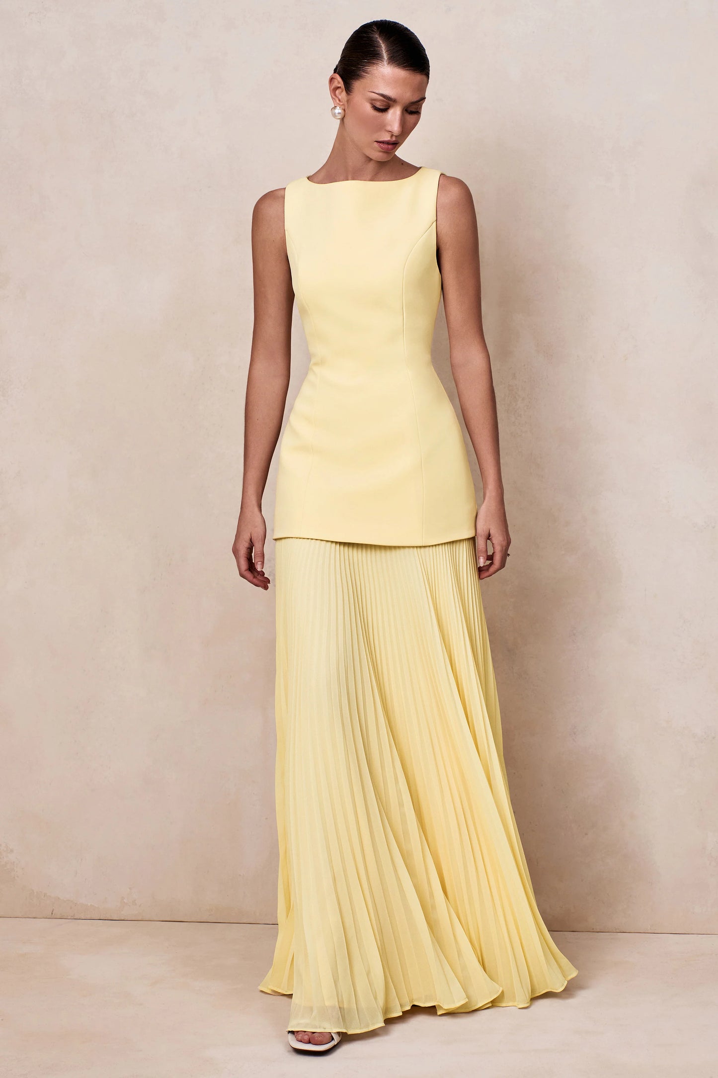Hadley Lemon Boat-Neck Maxi Dress With Drop-Waist