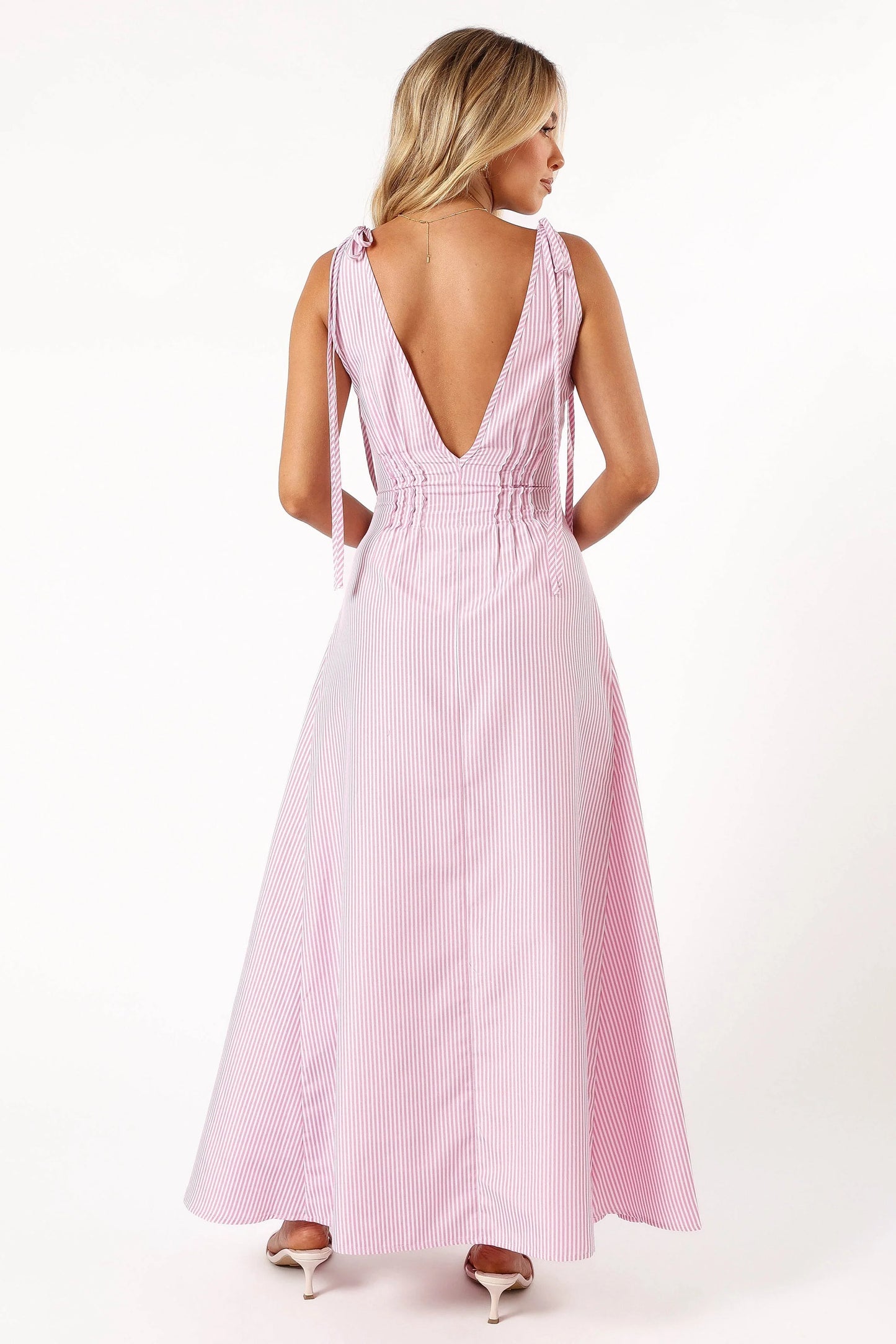 Lainey Tie Maxi Dress - Pink Stripe
