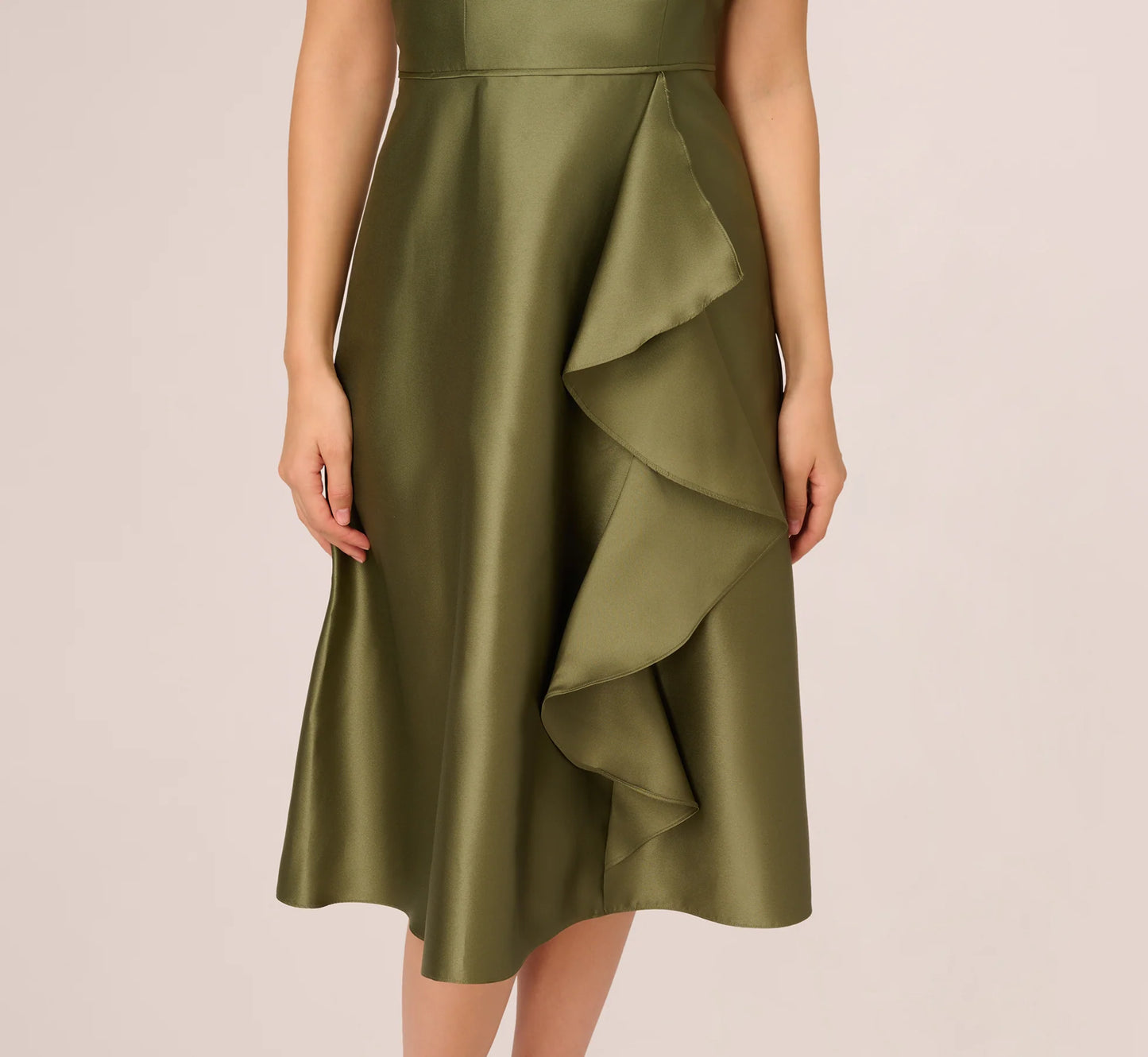 One Shoulder Beaded Detail Mikado Midi Dress In Jungle Olive