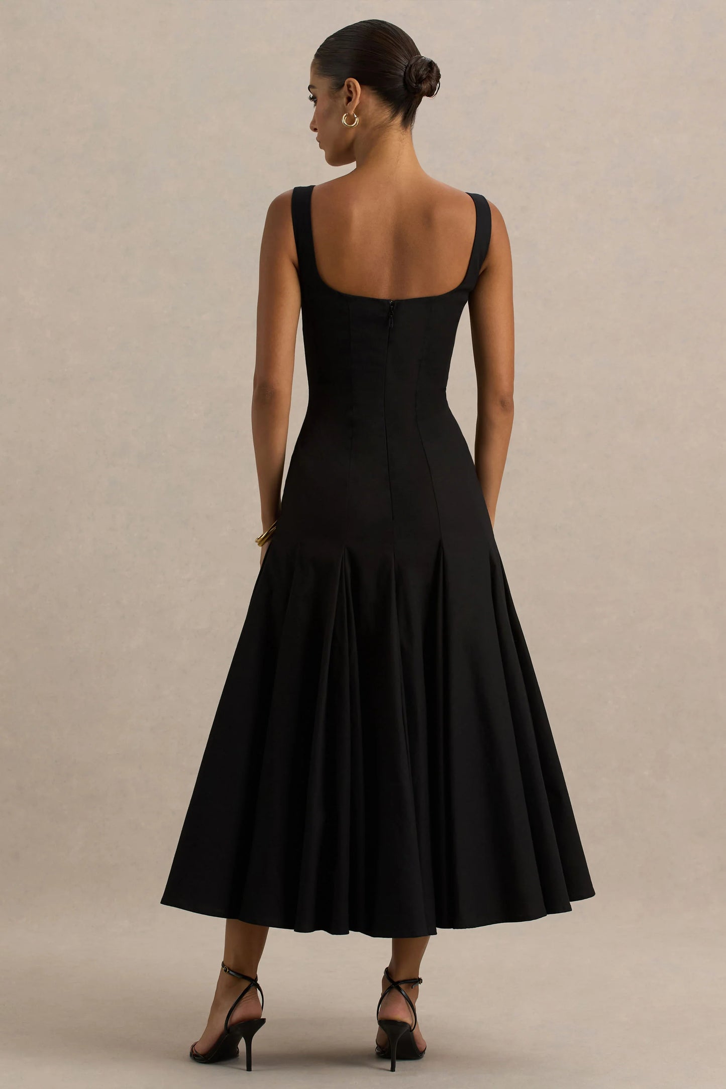 Magnolia Black Scoop-Neck Midi Dress With Drop-Waist And Ruffling Detail