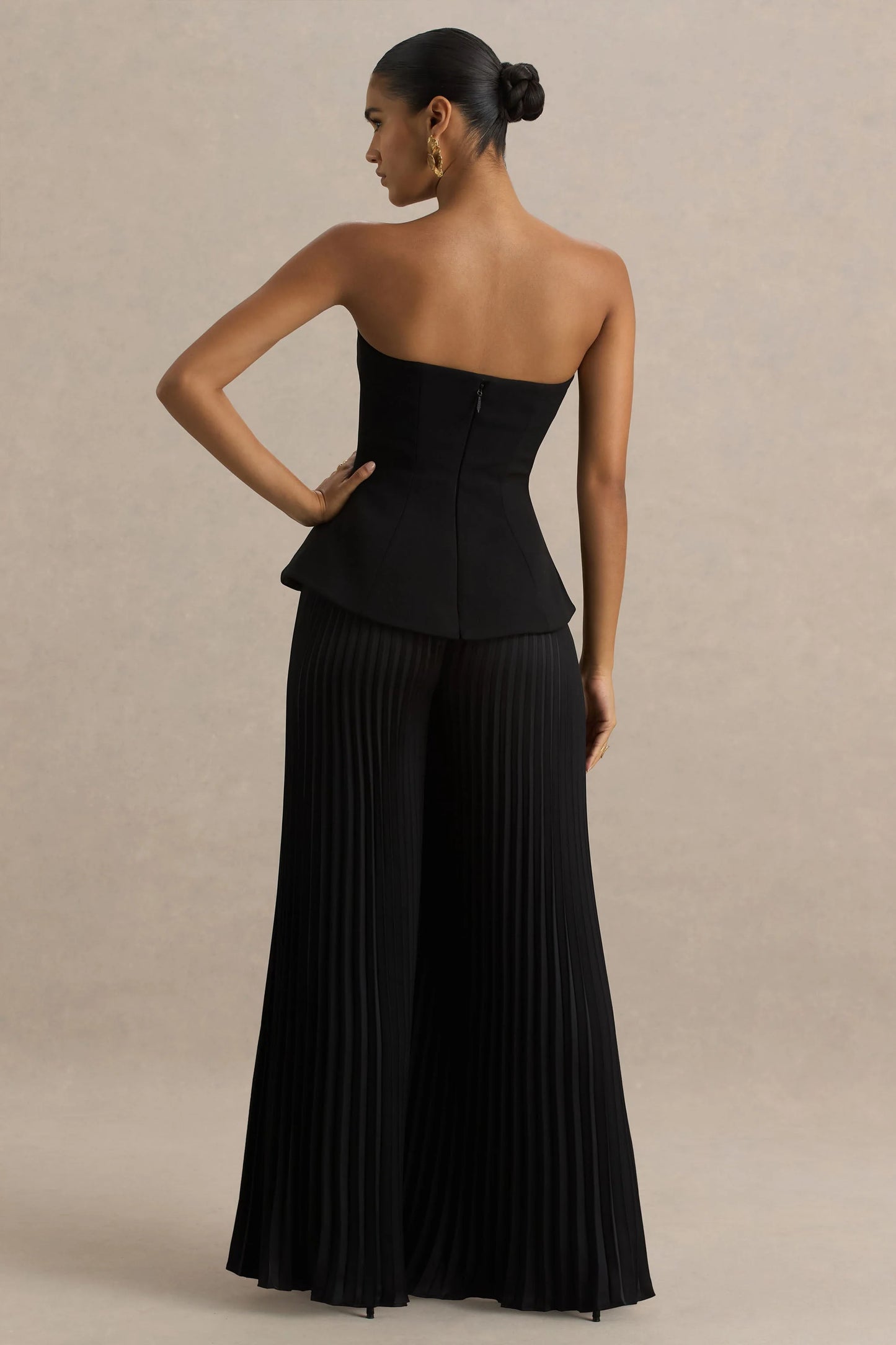 Feeling Good Black Bandeau Jumpsuit With Pleated Trouser