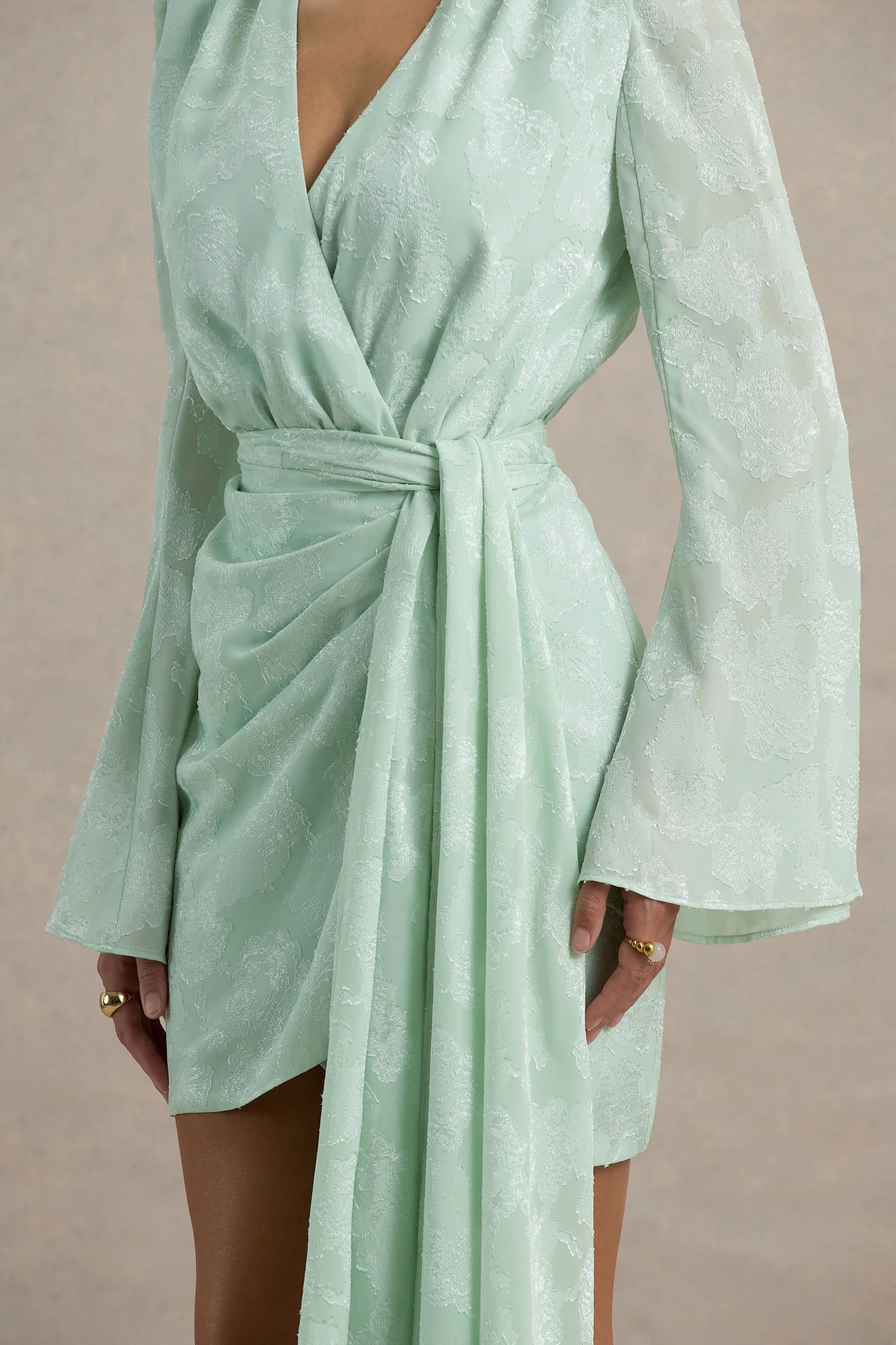 Doreen Mint Long-Sleeve Wrap Mini Dress
