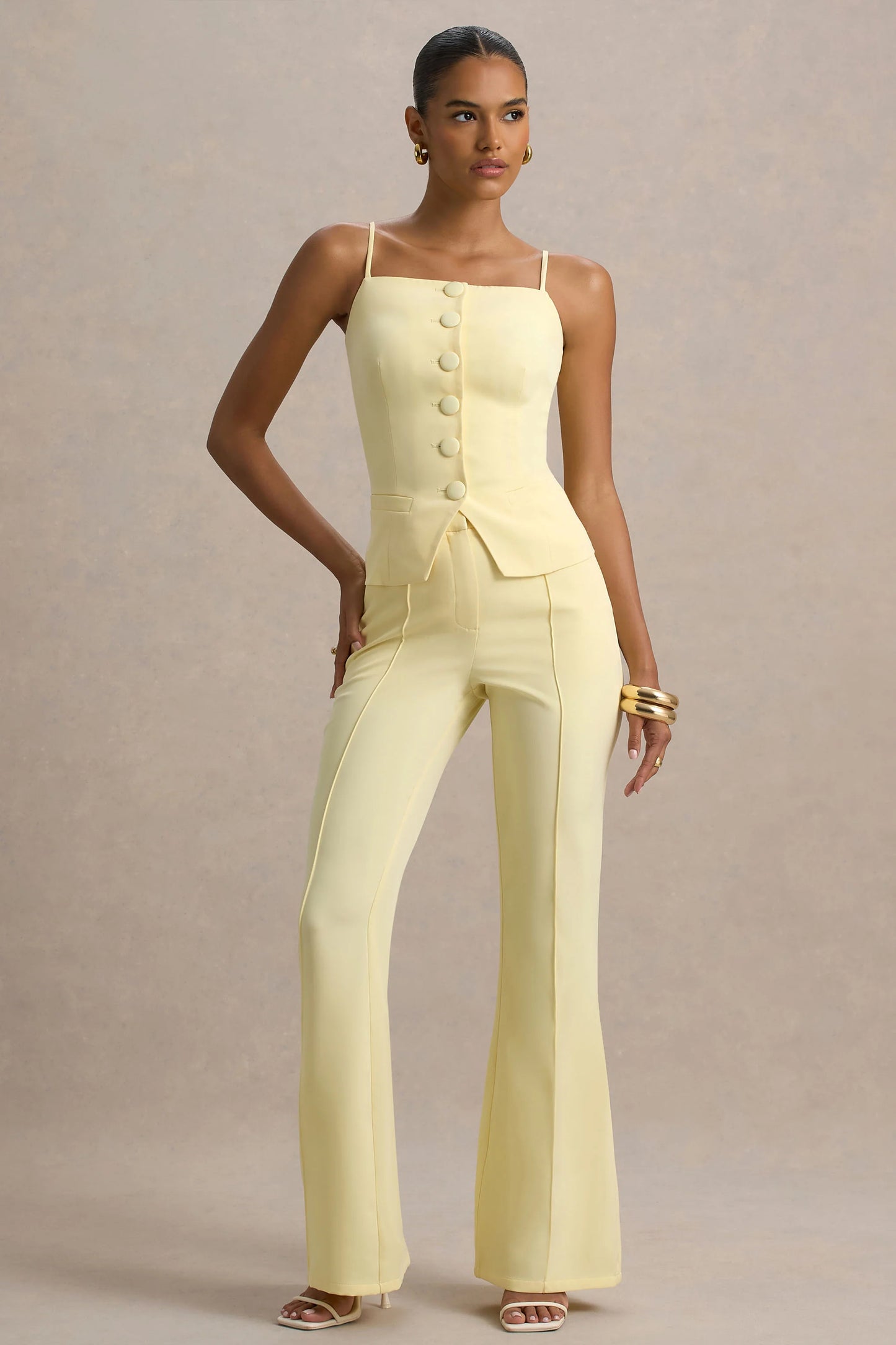 Jada Lemon Tailored Flared-Leg Trousers