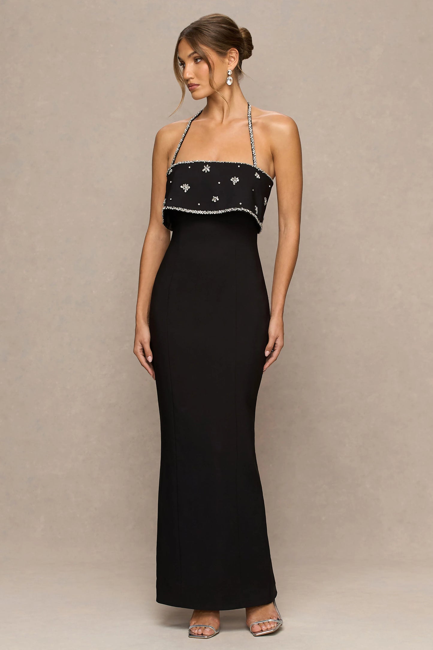 Illiana Black Bandeau Hand-Embellished Maxi Dress