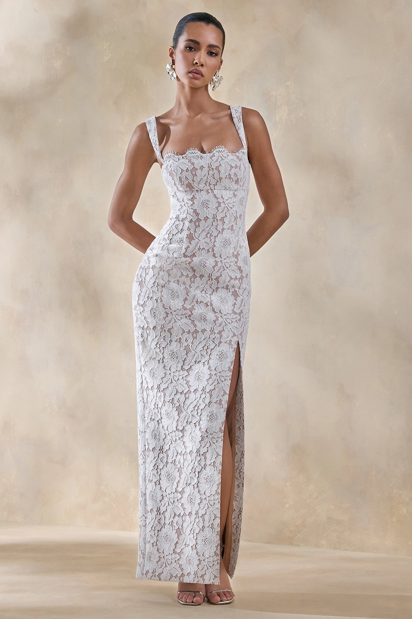 Zarisse White Lace Square-Neck Maxi Dress