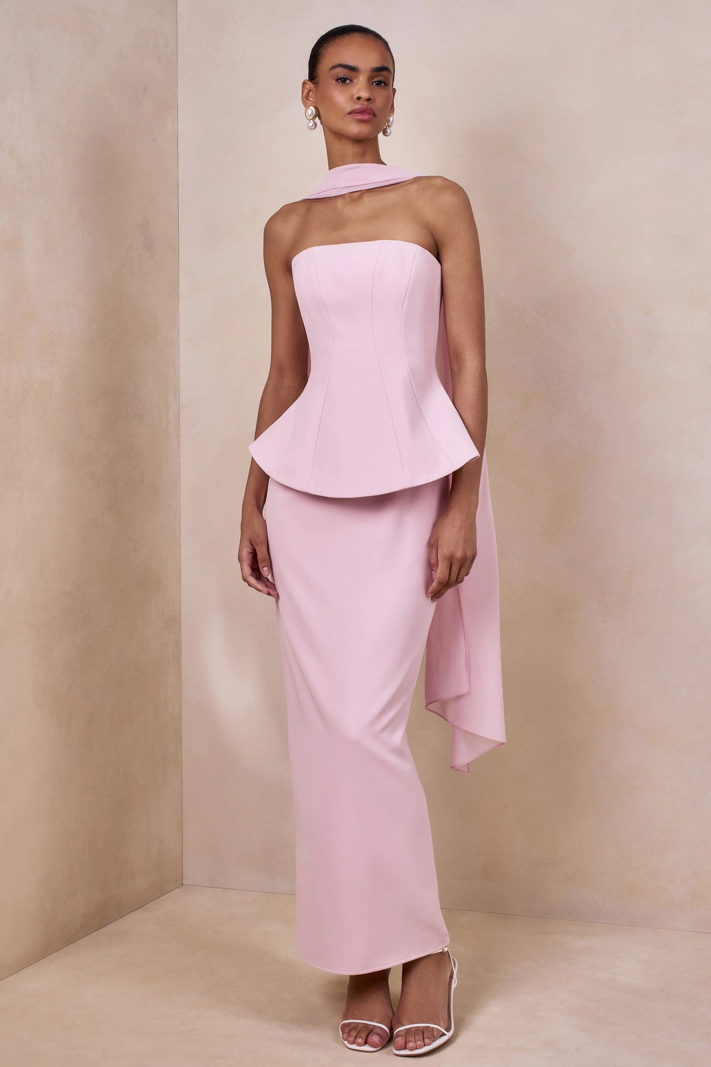 Farron Light Pink Bandeau Corset Maxi Dress